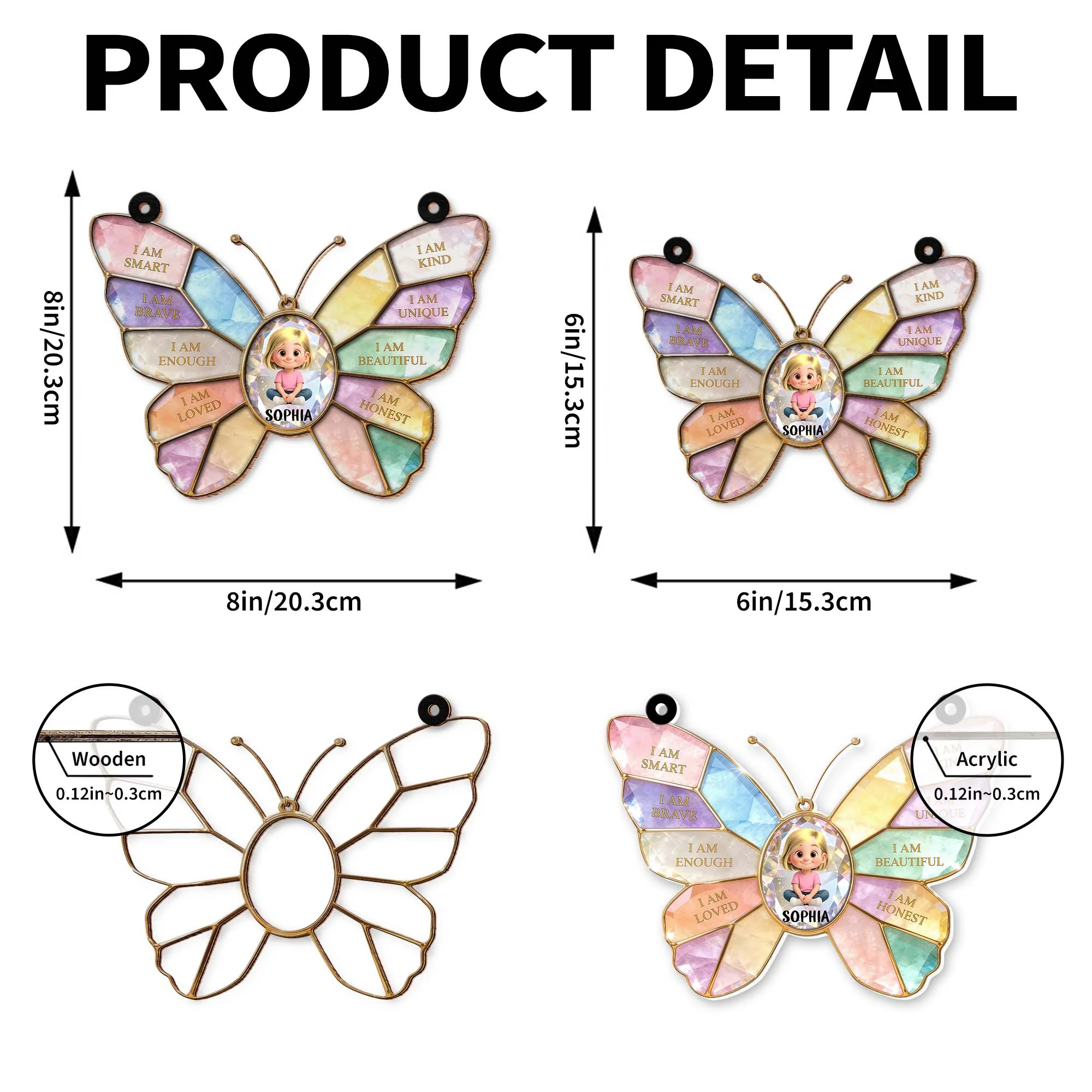 I Am Smart Brave Enough Butterfly Positive Affirmations For Little Girl - Personalized Custom Suncatcher - KID578_CSUN - Image 8