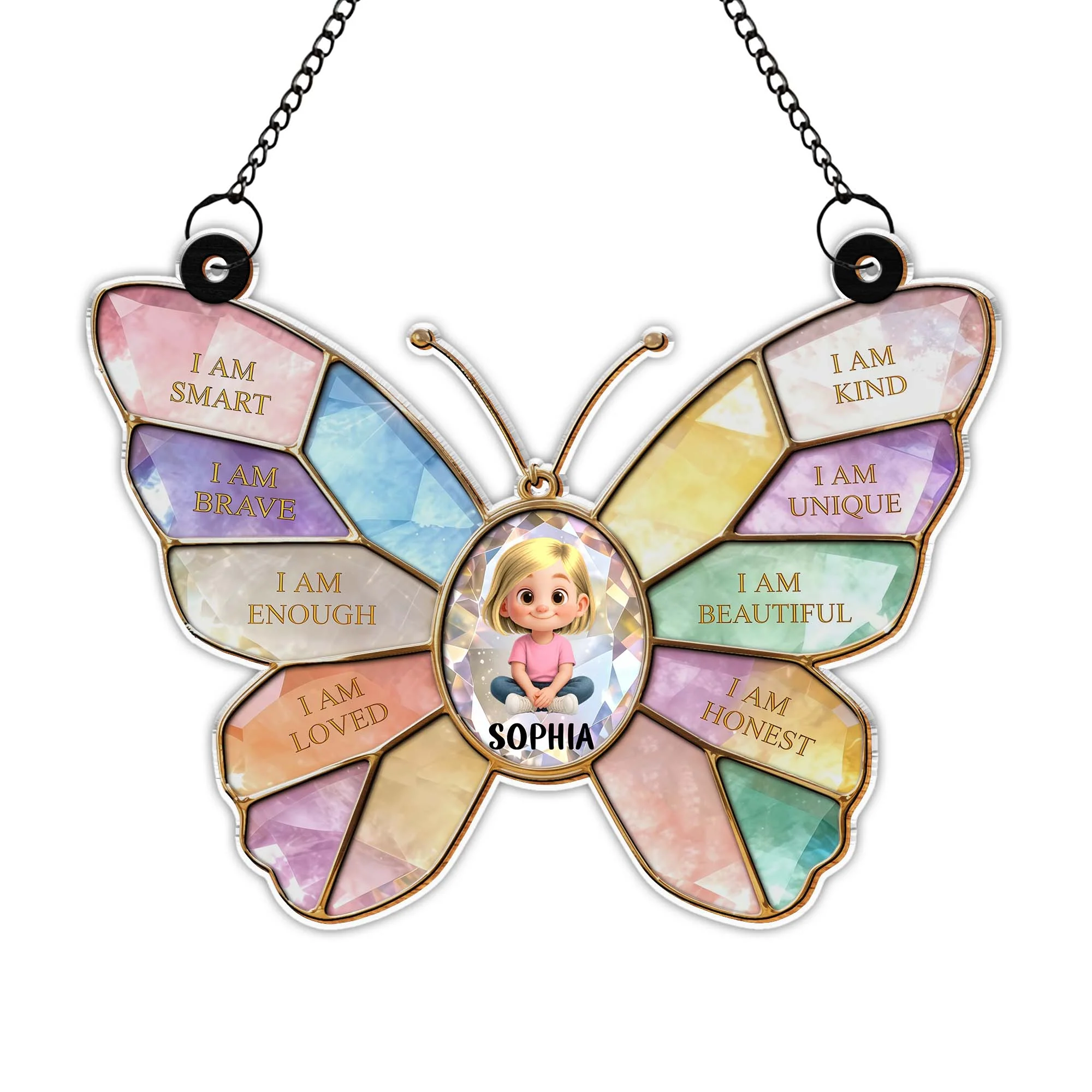 I Am Smart Brave Enough Butterfly Positive Affirmations For Little Girl - Personalized Custom Suncatcher - KID578_CSUN - Image 9