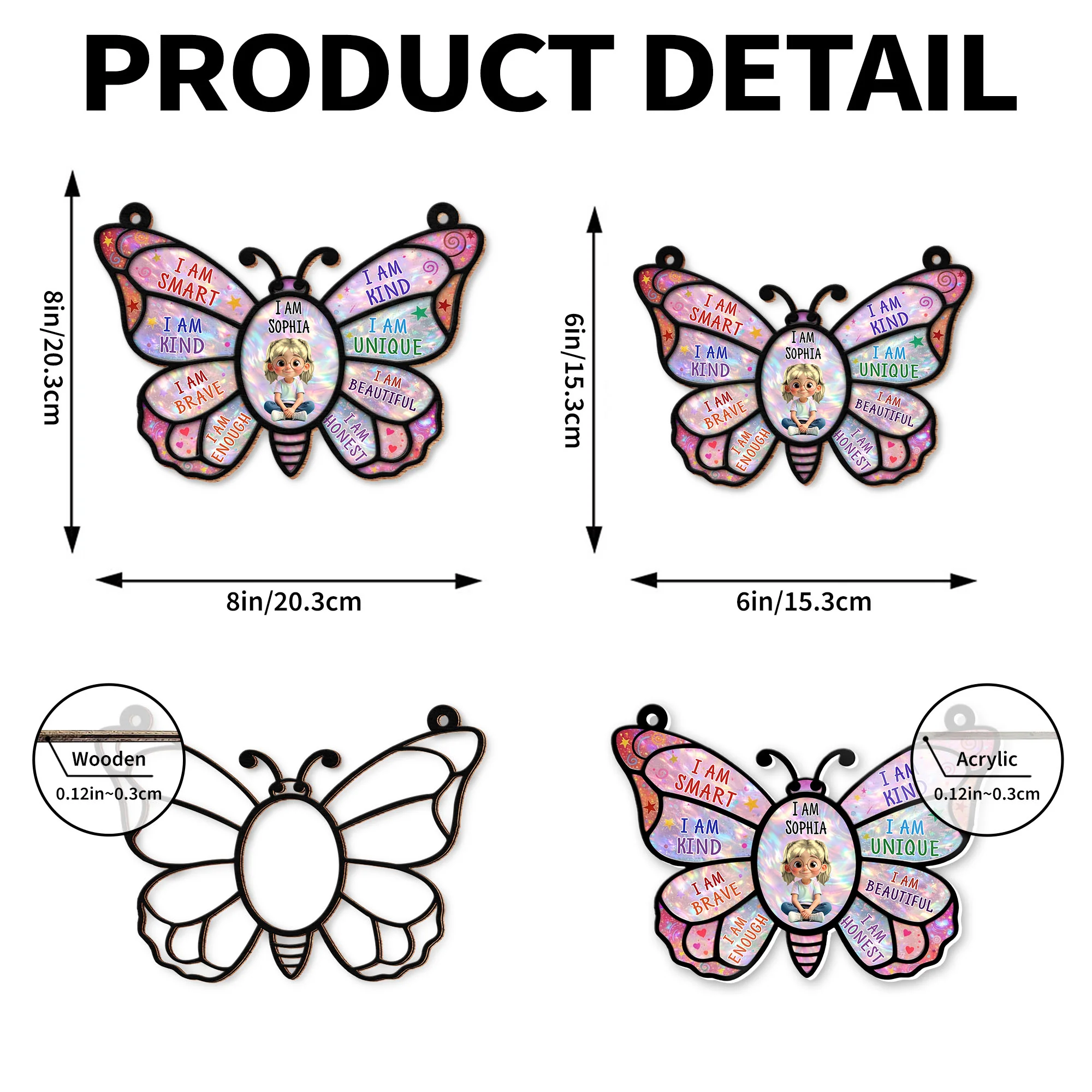 I Am Smart Kind Brave Affirmation Butterfly With Little Girl Design - Personalized Custom Suncatcher - KID579_CSUN - Image 6