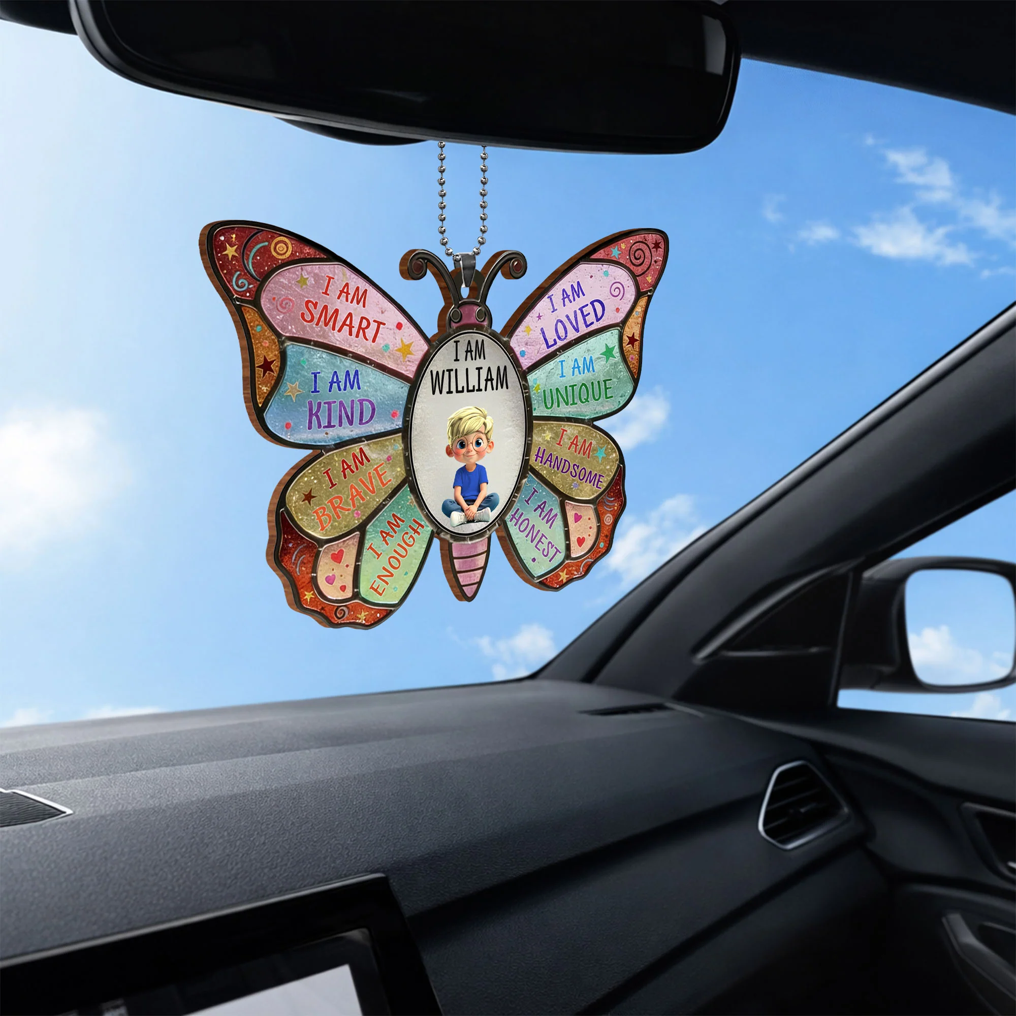 I Am Smart Kind Brave Affirmation Butterfly With Personalized Girl - Personalized Custom Wood Ornament, Car Hanging Ornament - KID479_WCA - Image 7