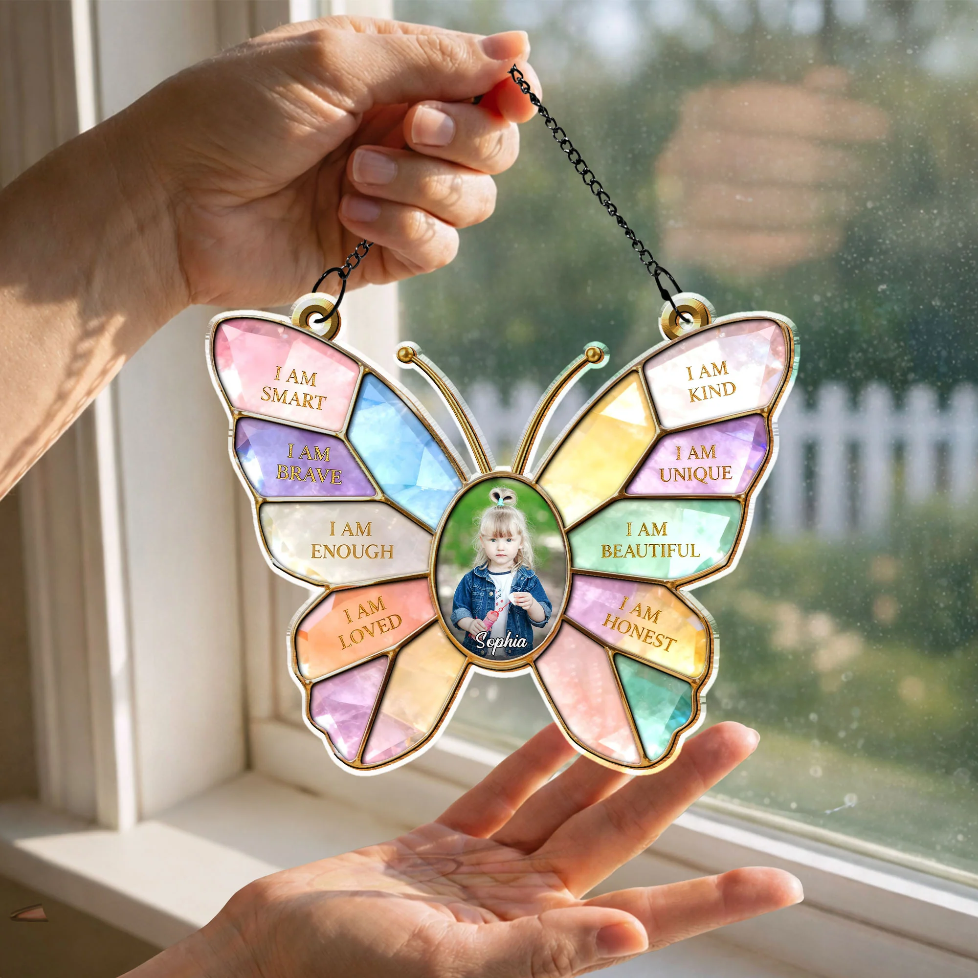 I Am Smart Kind Brave Butterfly Affirmations With Photo Custom Design - Personalized Custom Suncatcher - KID574_CSUN - Image 7