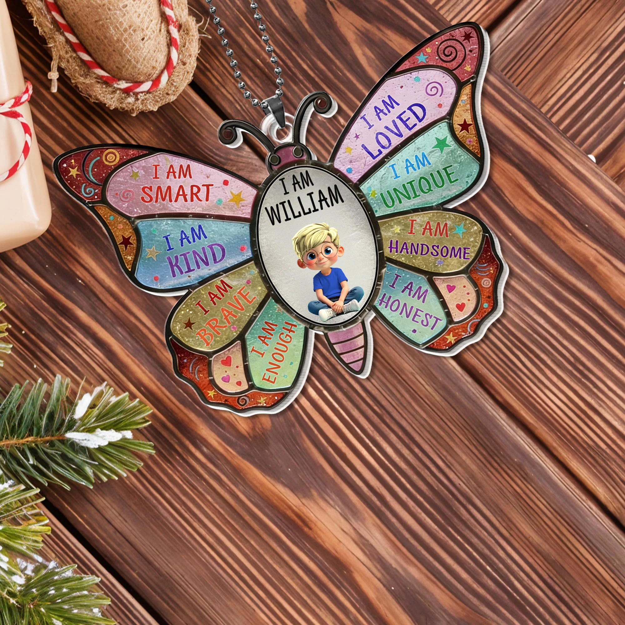 I Am Smart Kind Brave Enough Butterfly With Boy Affirmations Design - Personalized Custom Acrylic Ornament, Car Hanging Ornament - KID479_ACA - Image 10