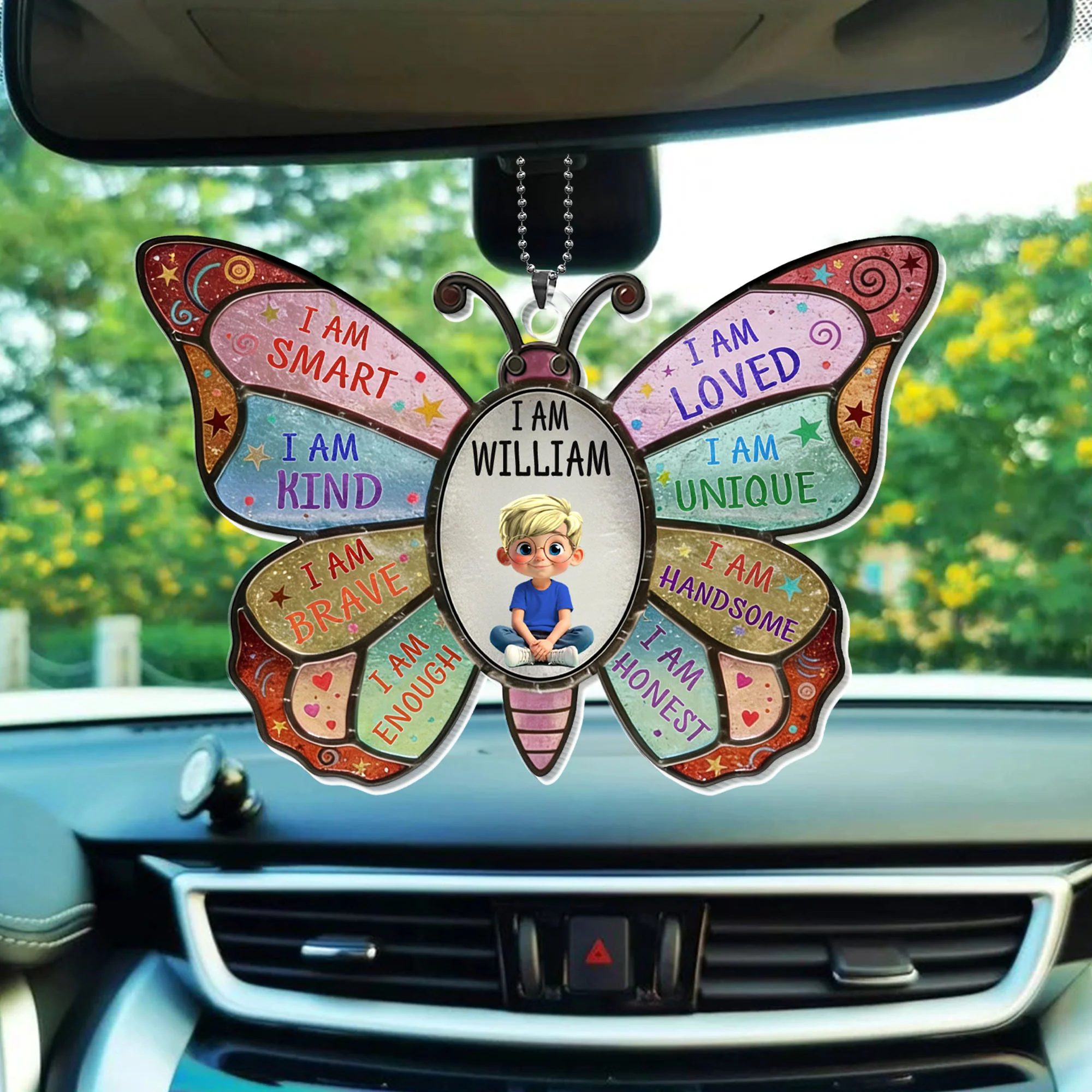I Am Smart Kind Brave Enough Butterfly With Boy Affirmations Design - Personalized Custom Acrylic Ornament, Car Hanging Ornament - KID479_ACA - Image 5