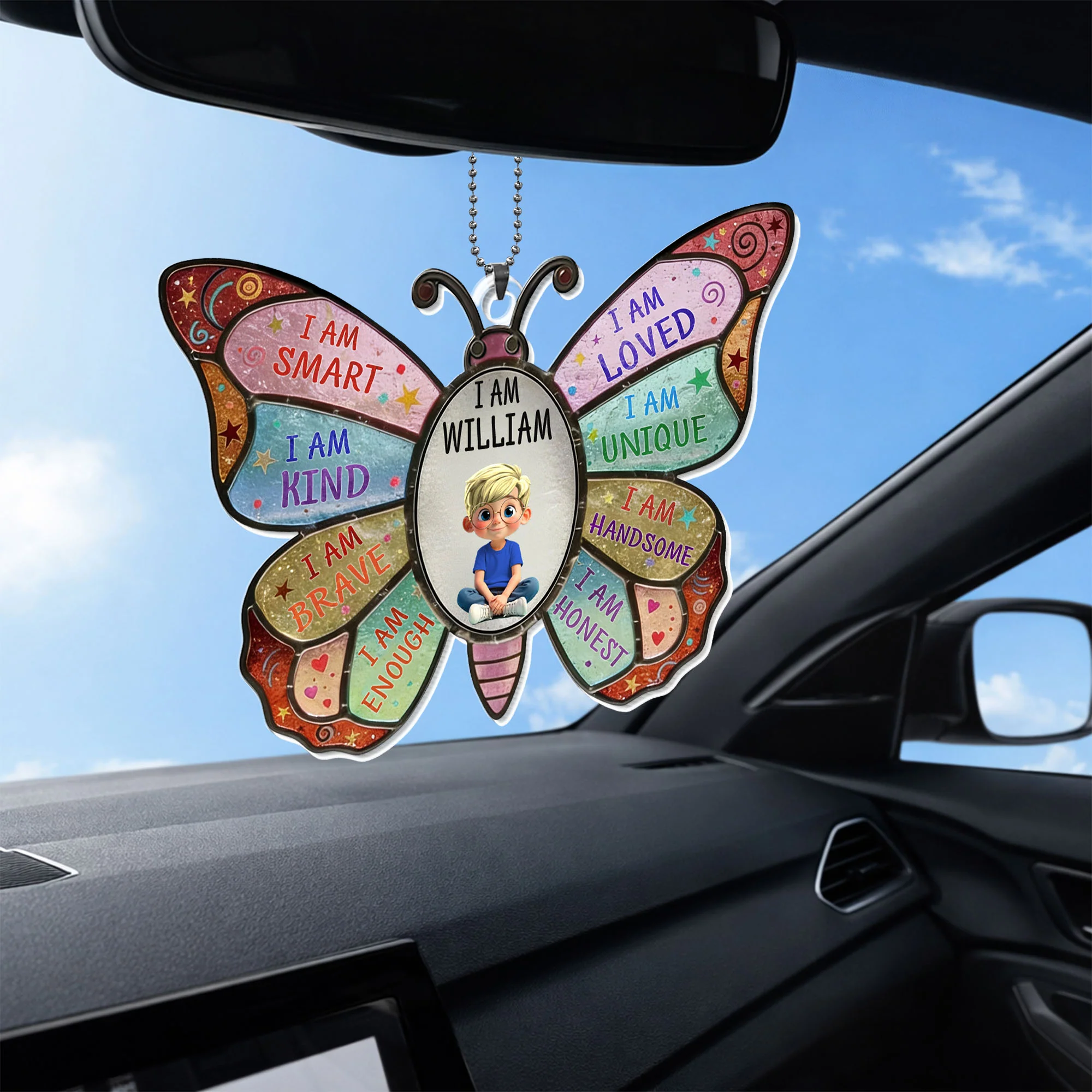 I Am Smart Kind Brave Enough Butterfly With Boy Affirmations Design - Personalized Custom Acrylic Ornament, Car Hanging Ornament - KID479_ACA - Image 6
