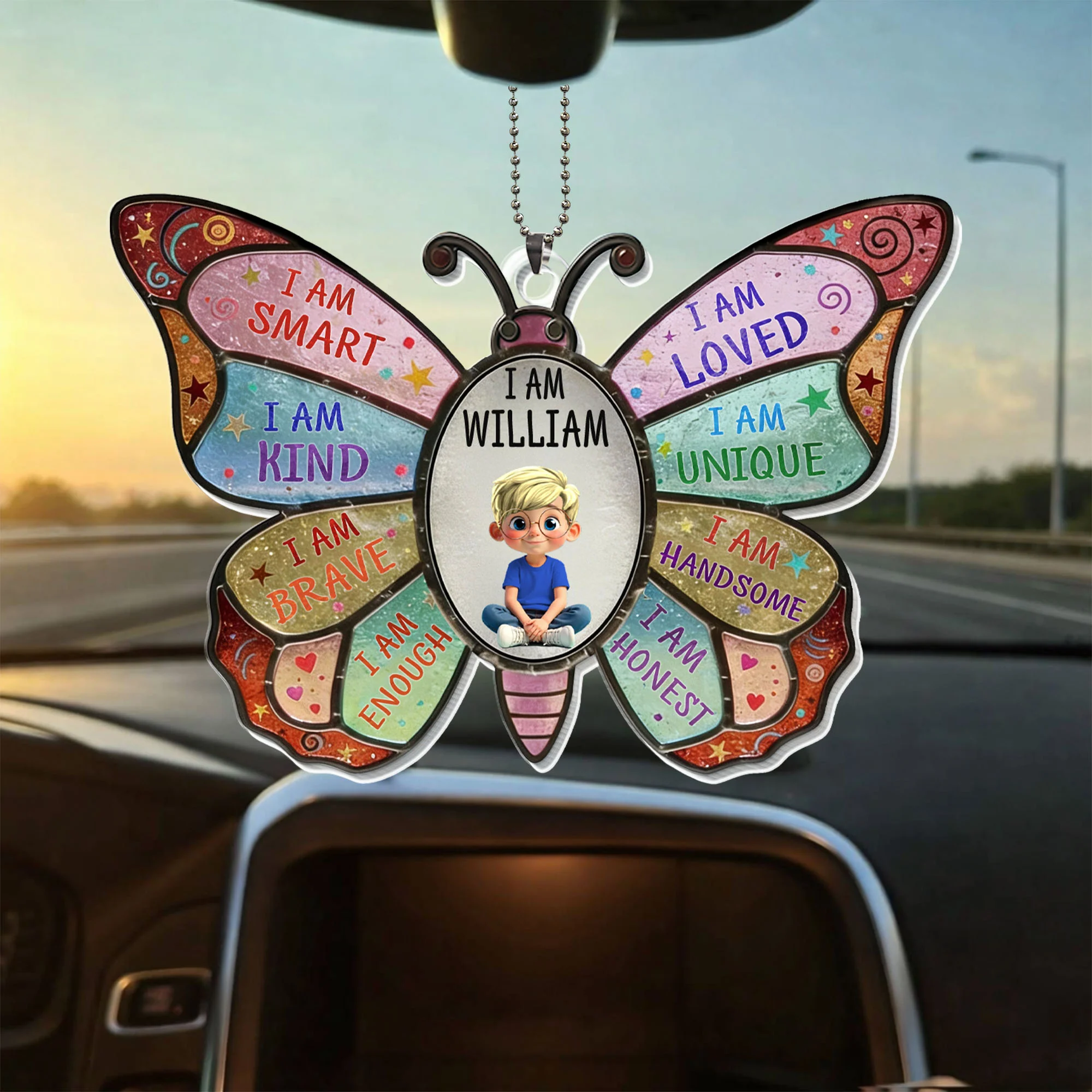 I Am Smart Kind Brave Enough Butterfly With Boy Affirmations Design - Personalized Custom Acrylic Ornament, Car Hanging Ornament - KID479_ACA - Image 8