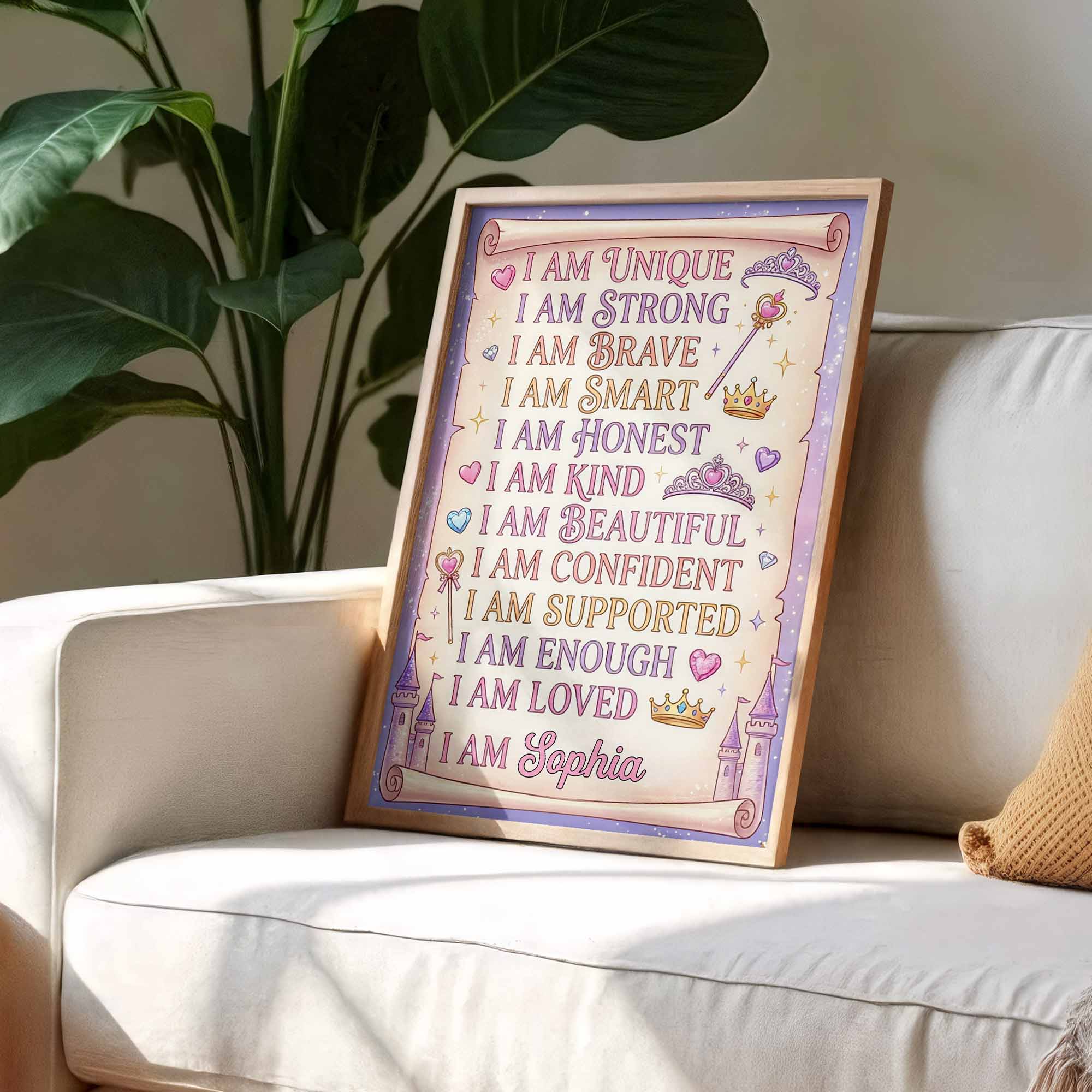 I Am Unique Strong Brave Smart Affirmations With Crowns And Castle - Personalized Custom Vertical Poster - KID518_VPOS - Image 6