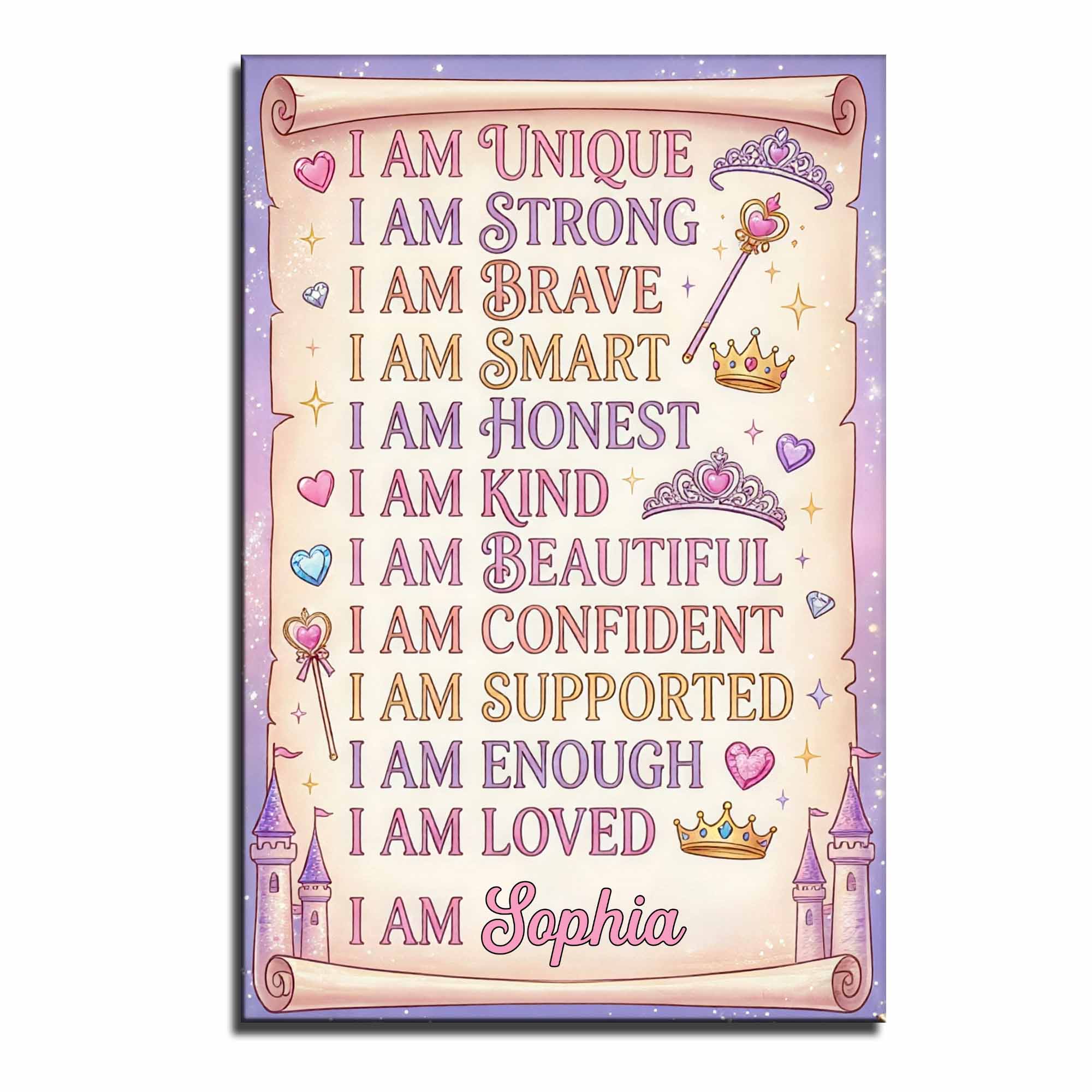 I Am Unique Strong Brave Smart Affirmations With Crowns And Castle - Personalized Custom Vertical Poster - KID518_VPOS - Image 8