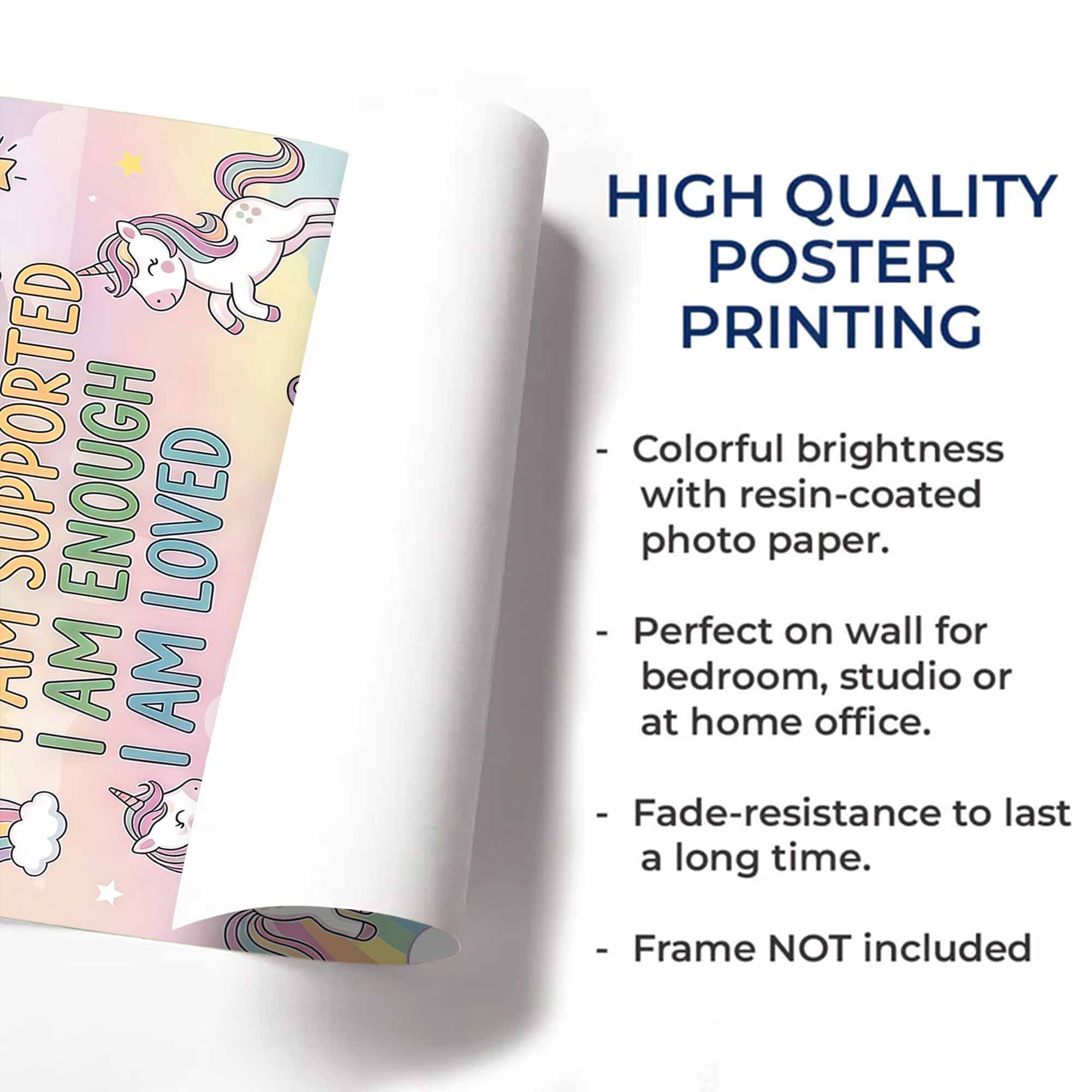 I Am Unique Strong Brave Unicorn And Rainbow Affirmations For Girls - Personalized Custom Vertical Poster - KID517_VPOS - Image 6