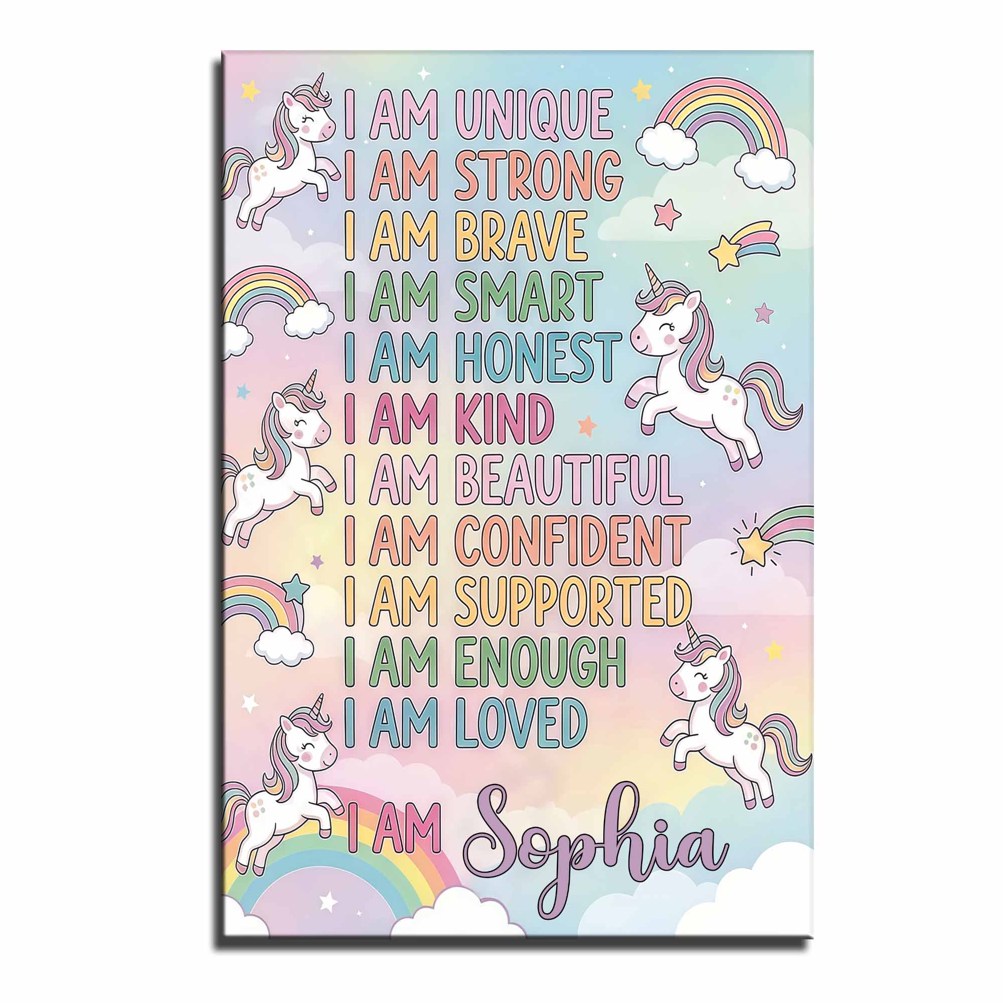 I Am Unique Strong Brave Unicorn And Rainbow Affirmations For Girls - Personalized Custom Vertical Poster - KID517_VPOS - Image 8