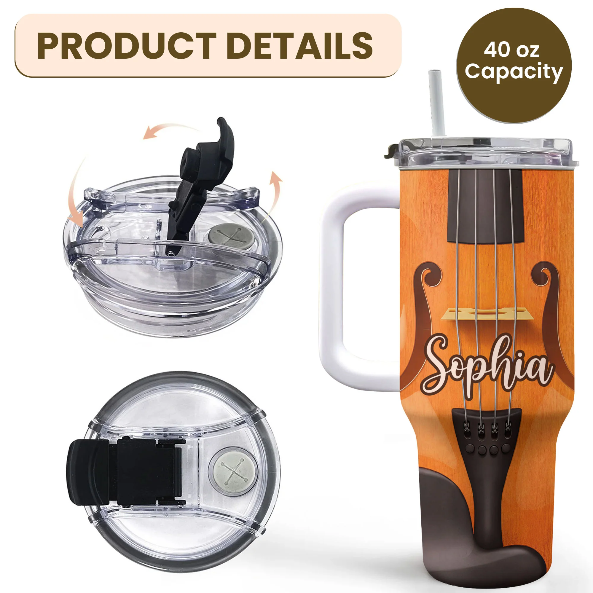 I Don't Need Therapy I Just Need To Play My Violin Musical Instrument - Personalized 40oz Tumbler With Straw - MUSIC020_TBS - Image 4