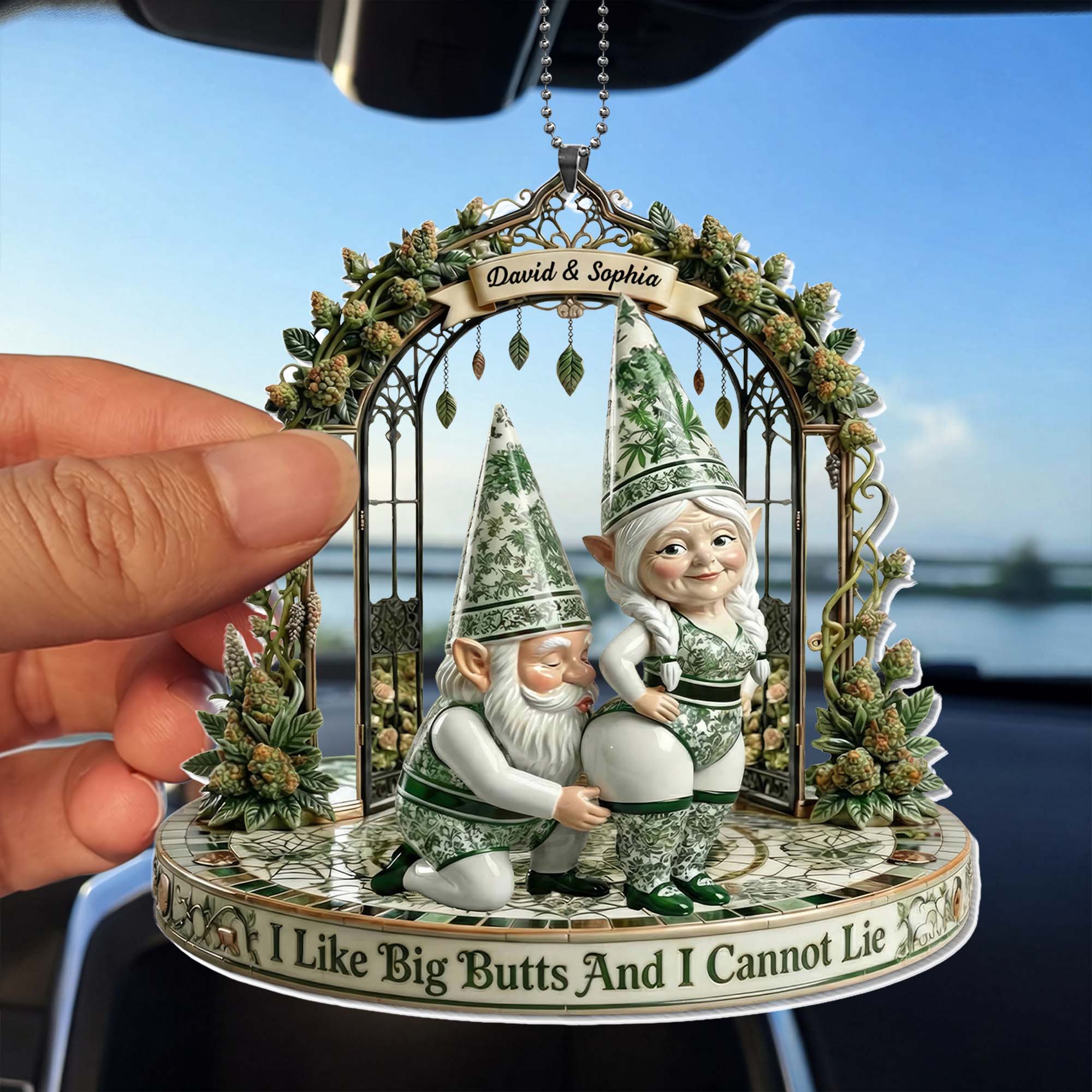 I Like Big Butts And I Cannot Lie Funny Gnomes In Flower Gate - Personalized Custom Acrylic Ornament, Car Hanging Ornament - CPL1407_ACA - Image 3