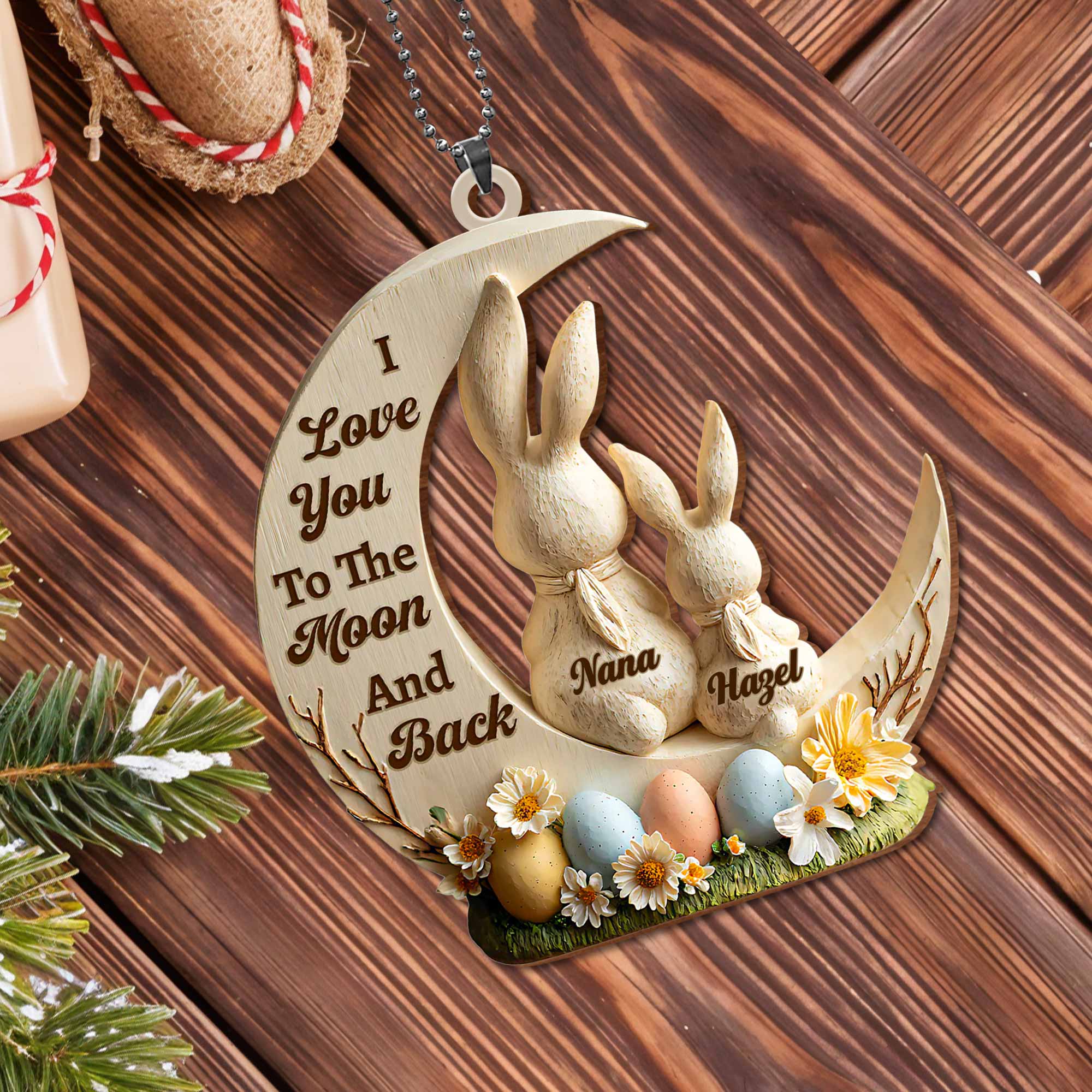 I Love You To The Moon And Back Bunny And Easter Egg Ornament - Personalized Custom Wood Ornament, Car Hanging Ornament - GDT629_WCA - Image 10