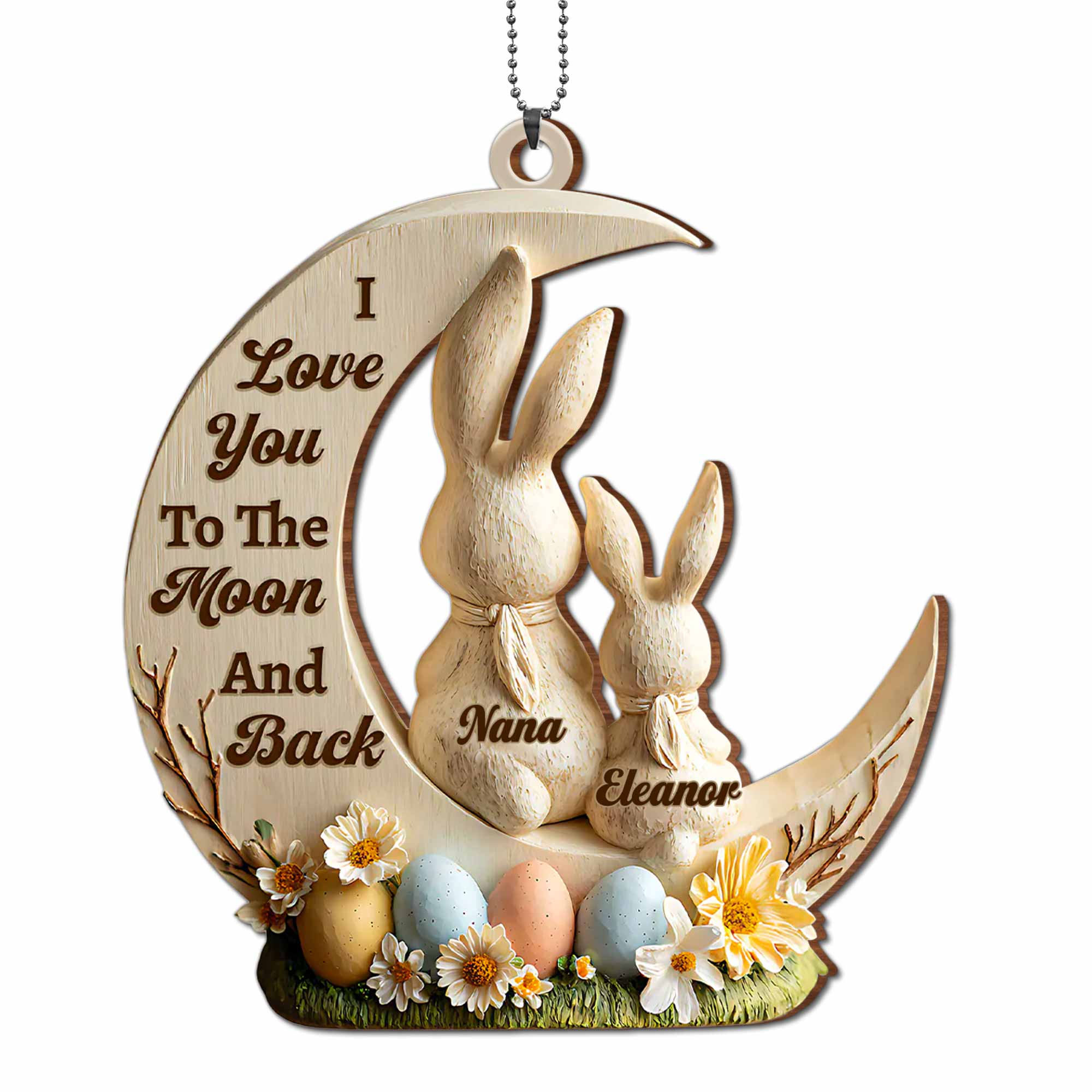I Love You To The Moon And Back Bunny And Easter Egg Ornament - Personalized Custom Wood Ornament, Car Hanging Ornament - GDT629_WCA - Image 11