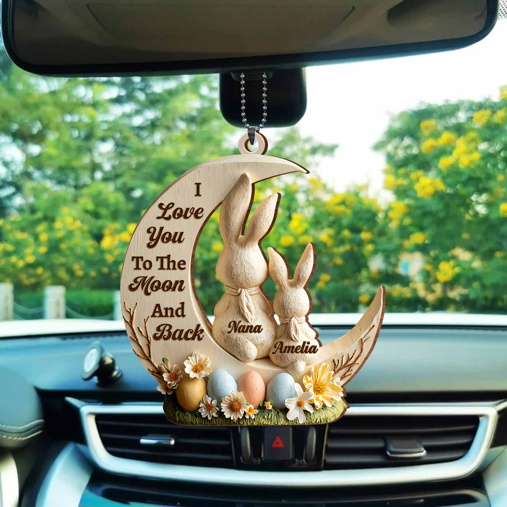I Love You To The Moon And Back Bunny And Easter Egg Ornament - Personalized Custom Wood Ornament, Car Hanging Ornament - GDT629_WCA - Image 5