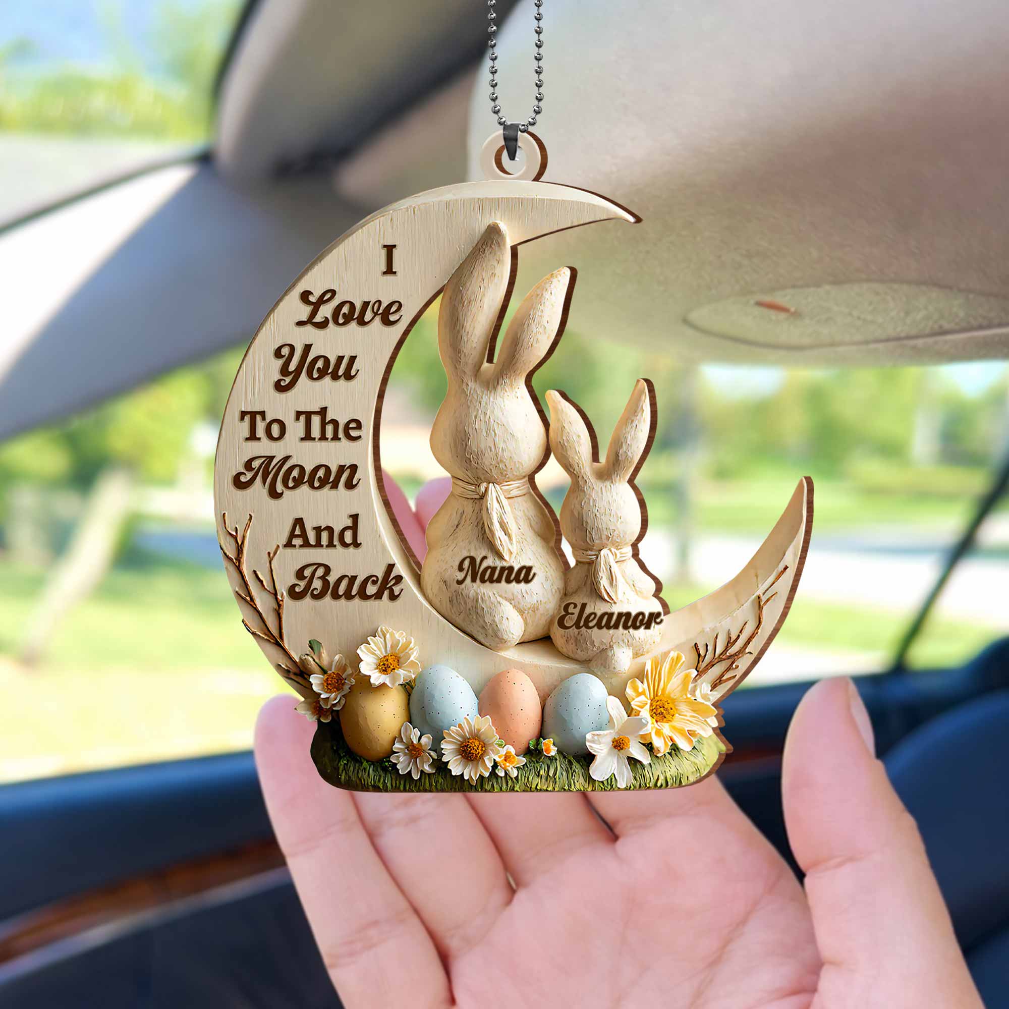 I Love You To The Moon And Back Bunny And Easter Egg Ornament - Personalized Custom Wood Ornament, Car Hanging Ornament - GDT629_WCA - Image 9