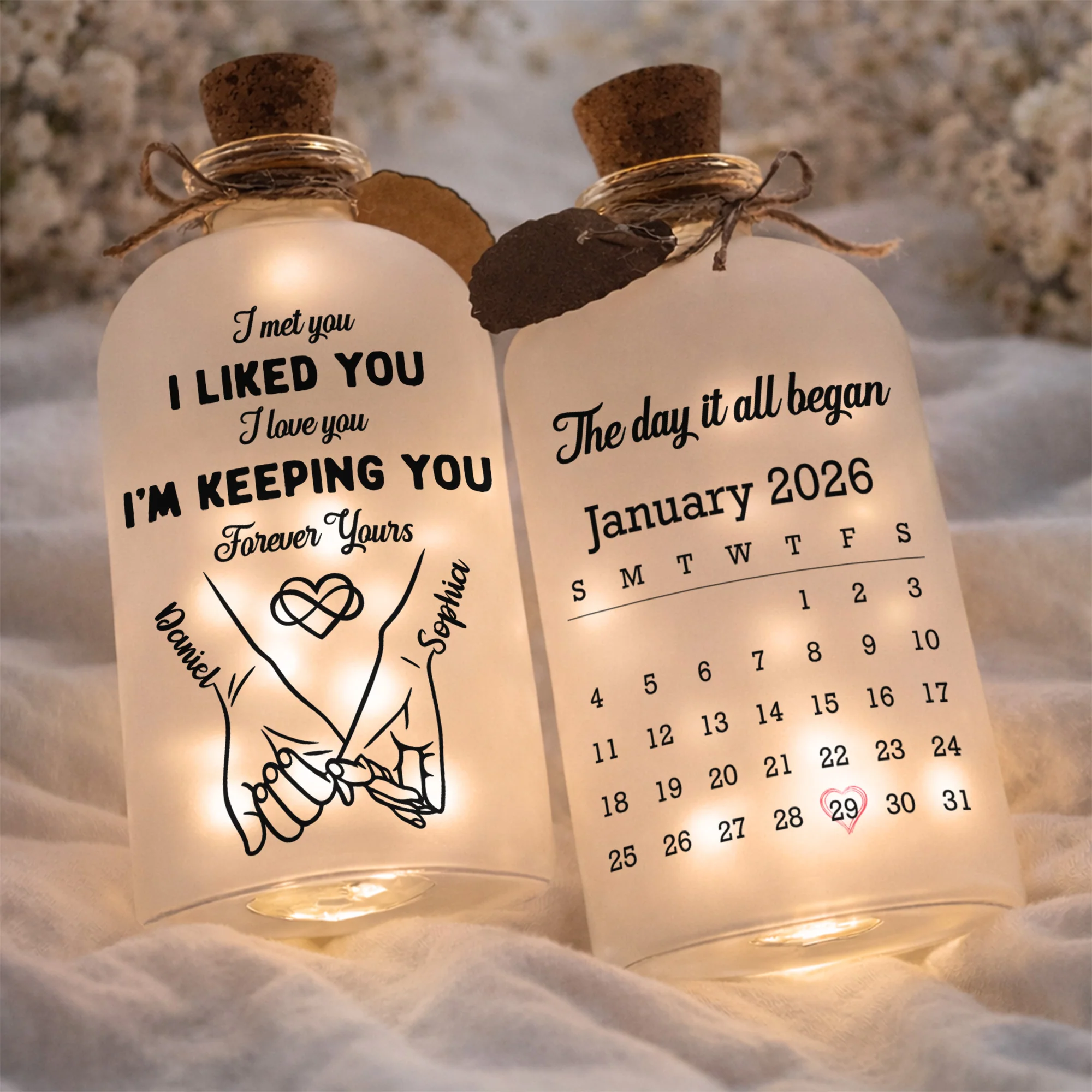 I Met You I Liked You Holding Hands And Calendar - Personalized Short Bottle Light - CPL1338_SBOLI - Image 3