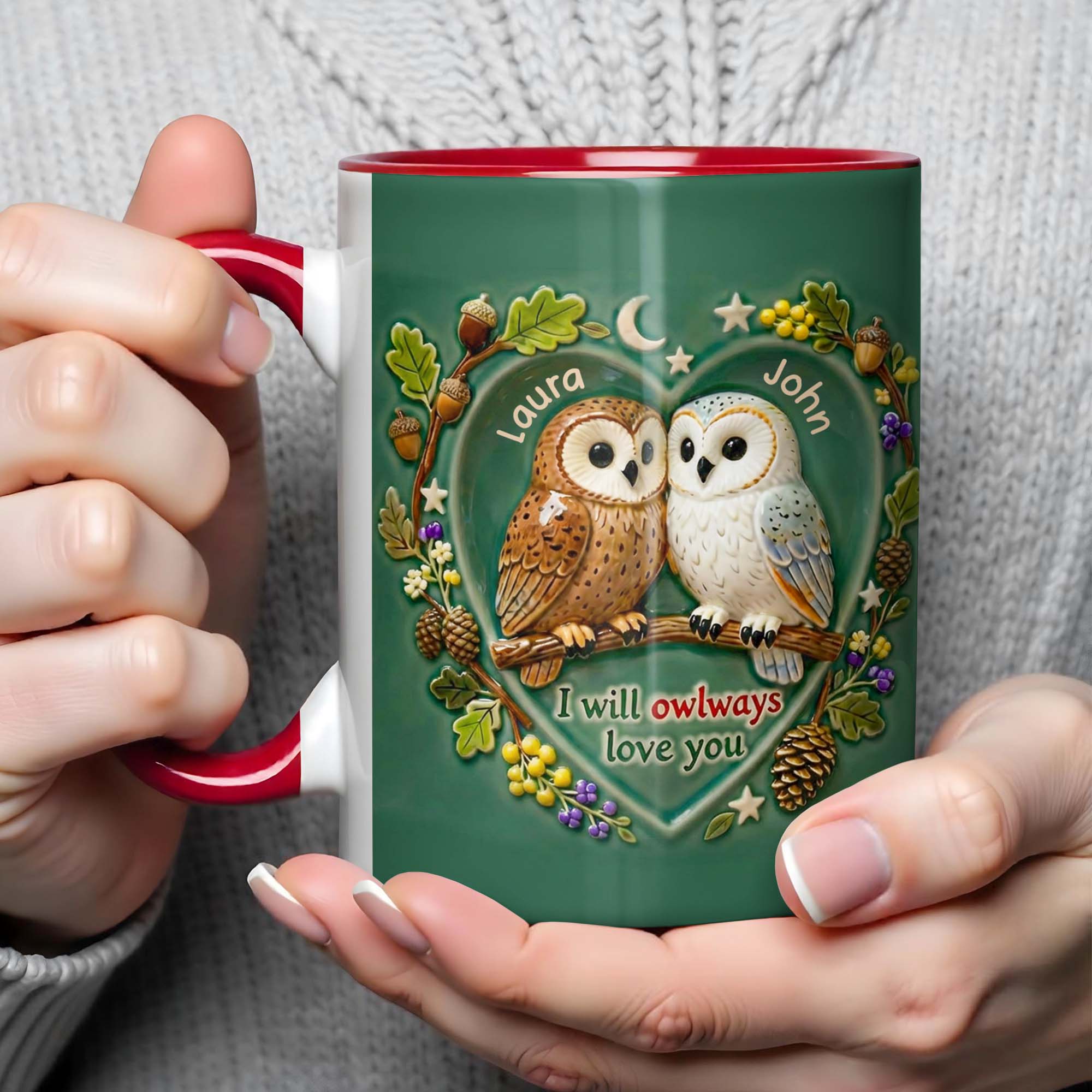 I Will Owlways Love You With Cute Owls And Nature Wreath - Personalized Custom Accent Mug - CPL1379_AMUG - Image 5