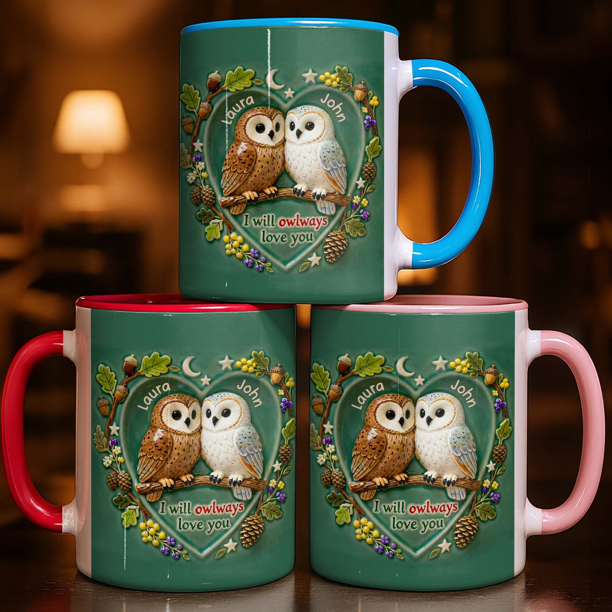 I Will Owlways Love You With Cute Owls And Nature Wreath - Personalized Custom Accent Mug - CPL1379_AMUG - Image 7
