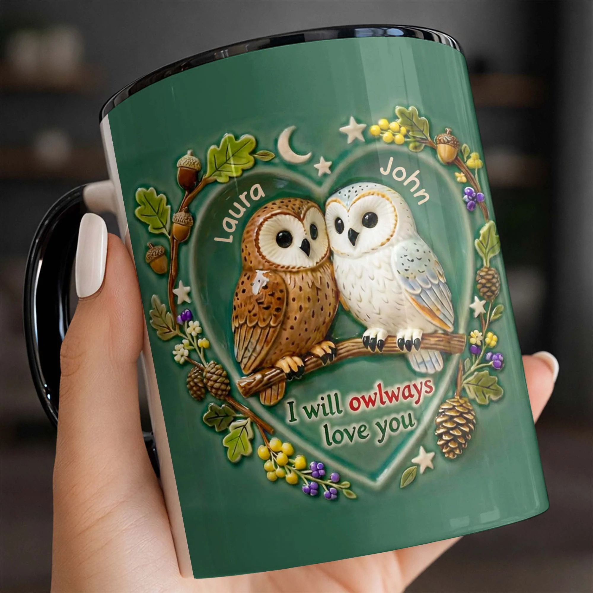 I Will Owlways Love You With Cute Owls And Nature Wreath - Personalized Custom Accent Mug - CPL1379_AMUG - Image 8