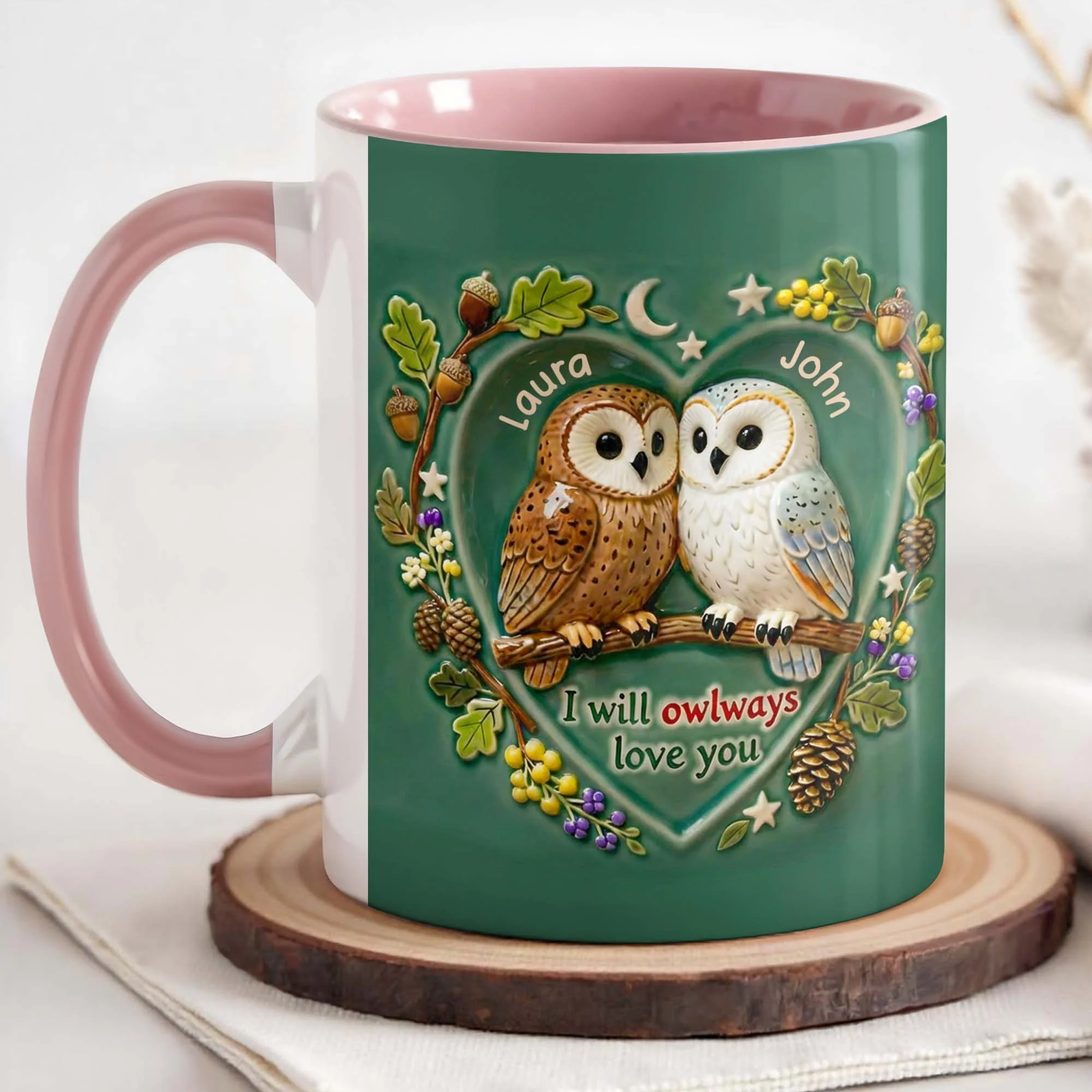 I Will Owlways Love You With Cute Owls And Nature Wreath - Personalized Custom Accent Mug - CPL1379_AMUG - Image 9