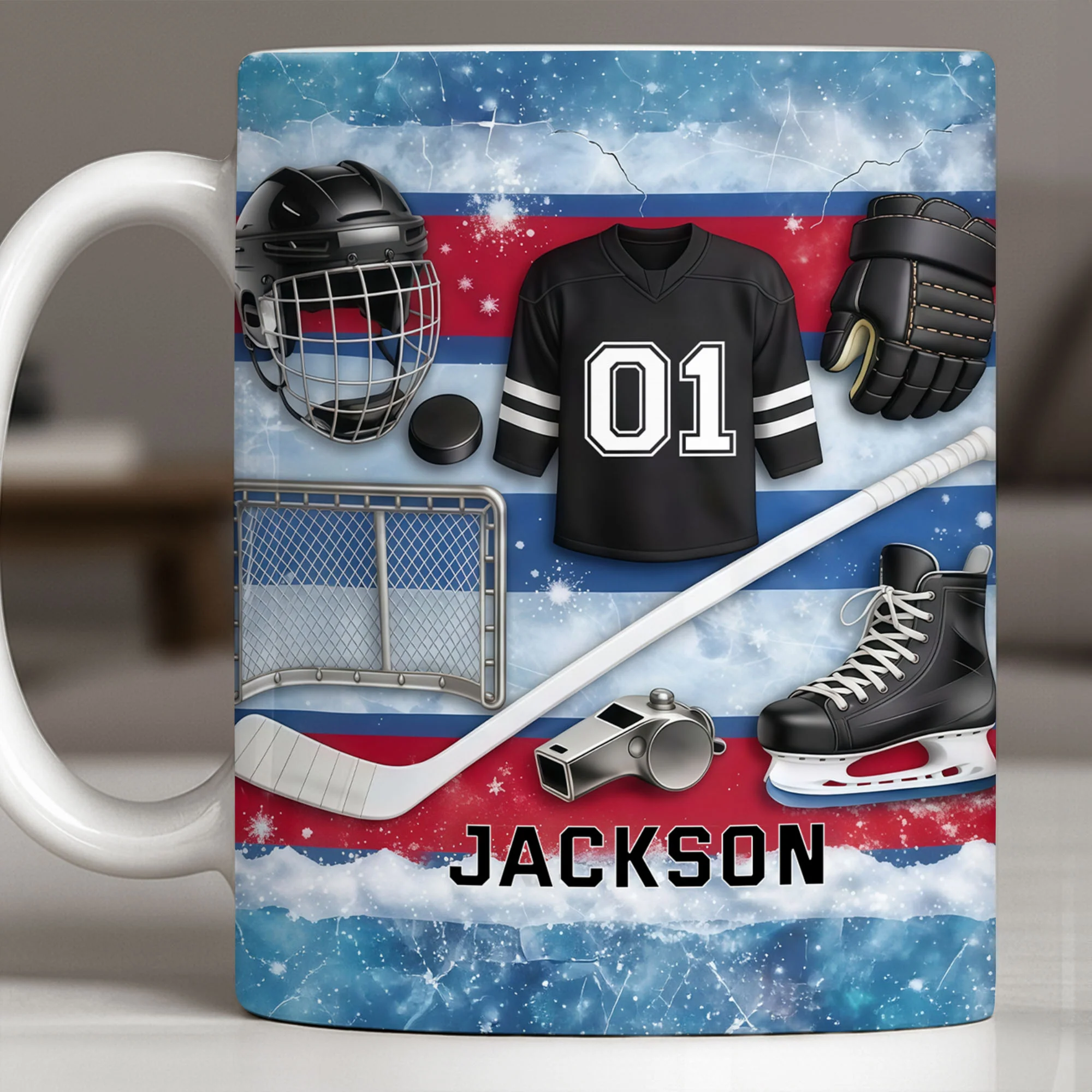 Ice Hockey Equipment Collection With Jersey Helmet And Skates - Personalized Custom Coffee Mug - HOB135_MG - Image 11