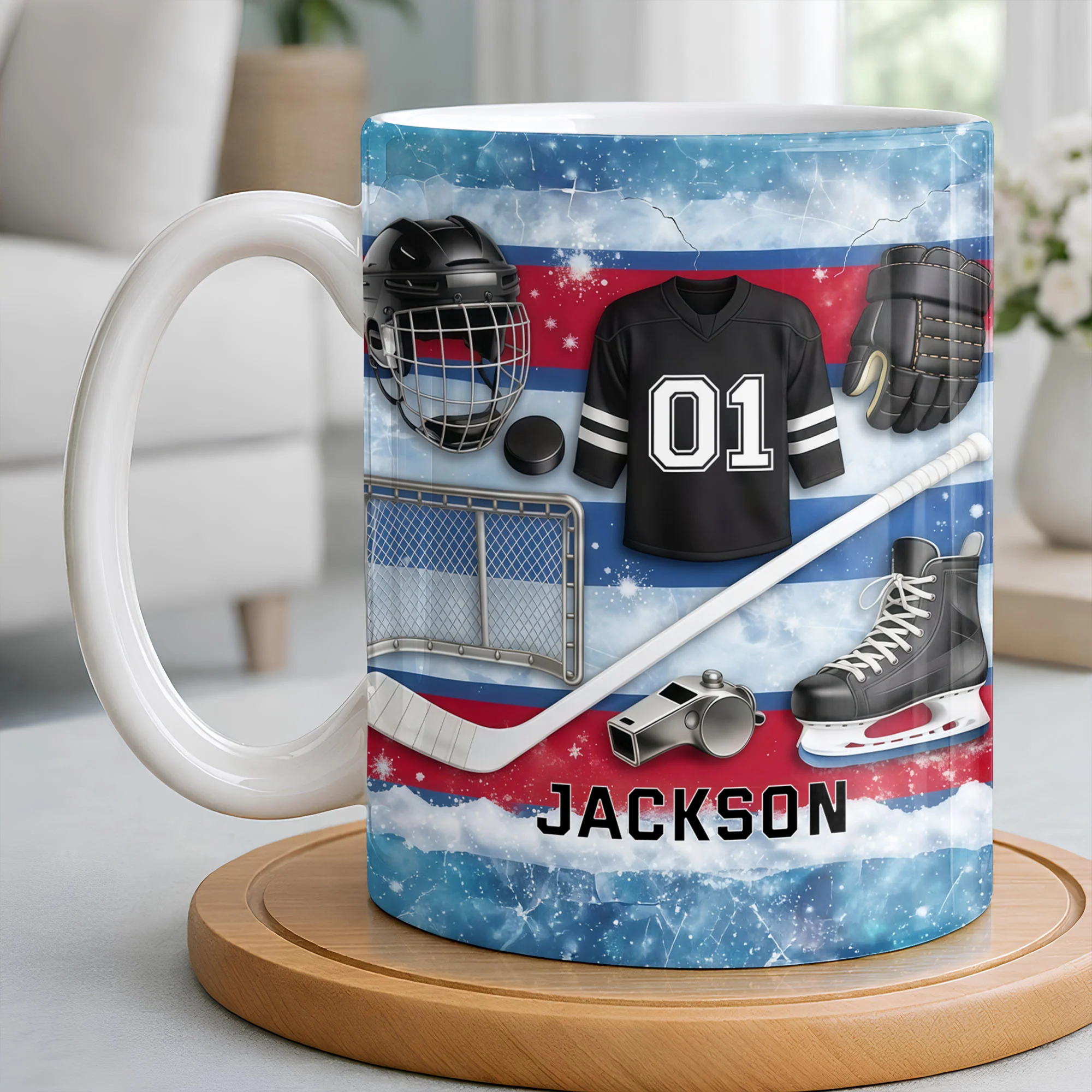 Ice Hockey Equipment Collection With Jersey Helmet And Skates - Personalized Custom Coffee Mug - HOB135_MG - Image 3