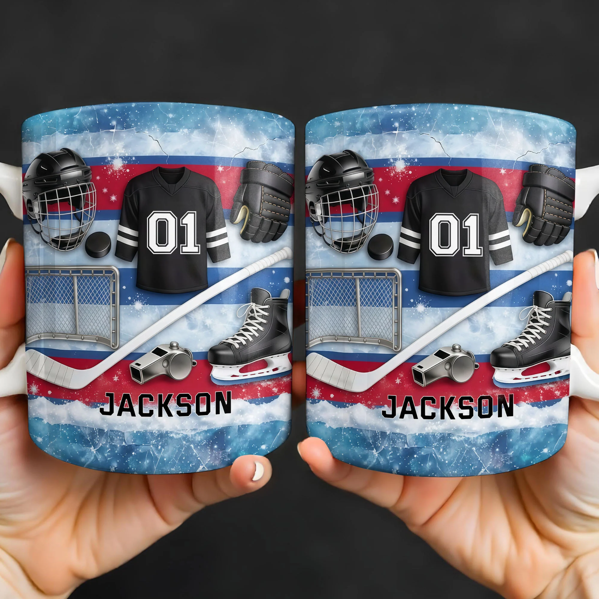 Ice Hockey Equipment Collection With Jersey Helmet And Skates - Personalized Custom Coffee Mug - HOB135_MG - Image 4