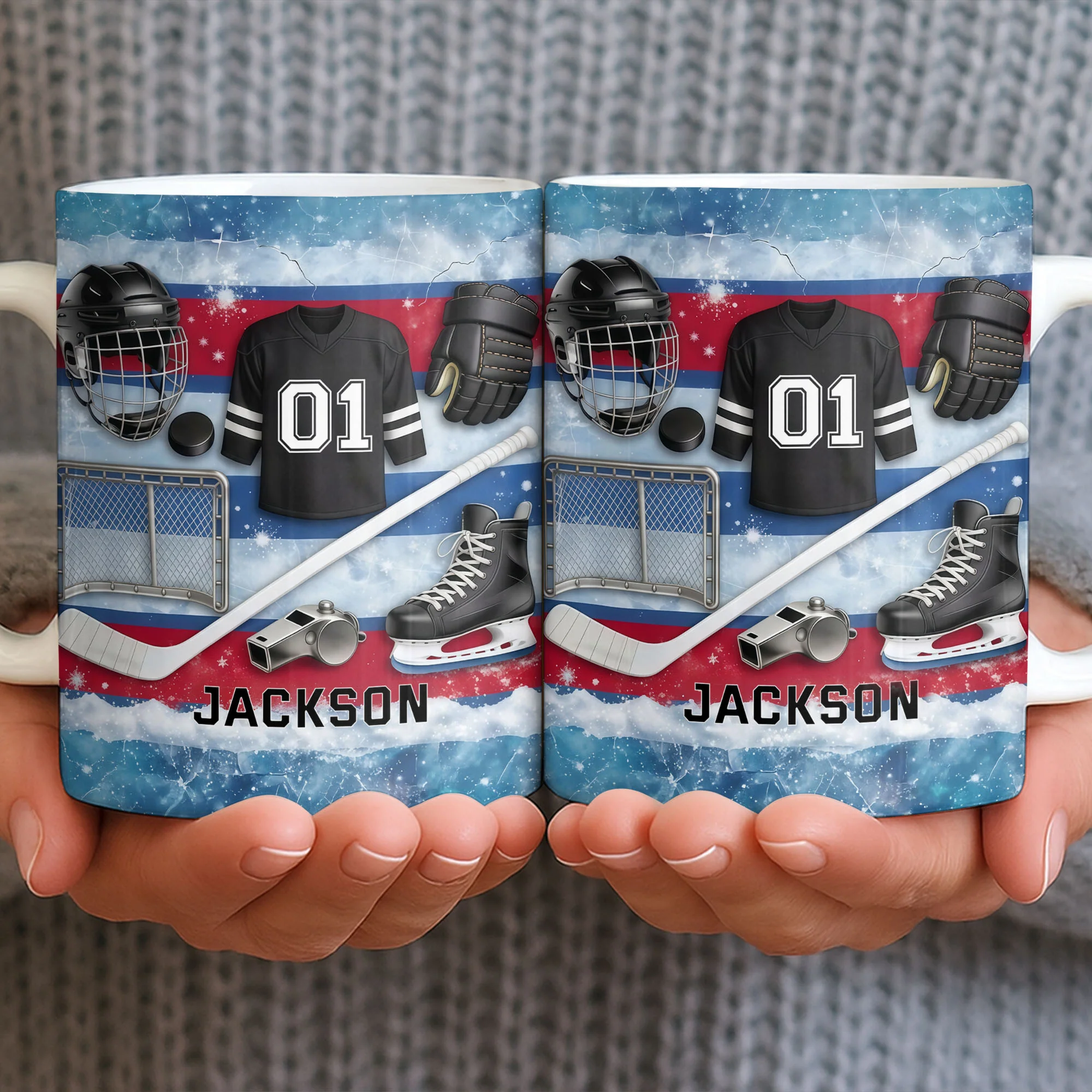 Ice Hockey Equipment Collection With Jersey Helmet And Skates - Personalized Custom Coffee Mug - HOB135_MG - Image 6