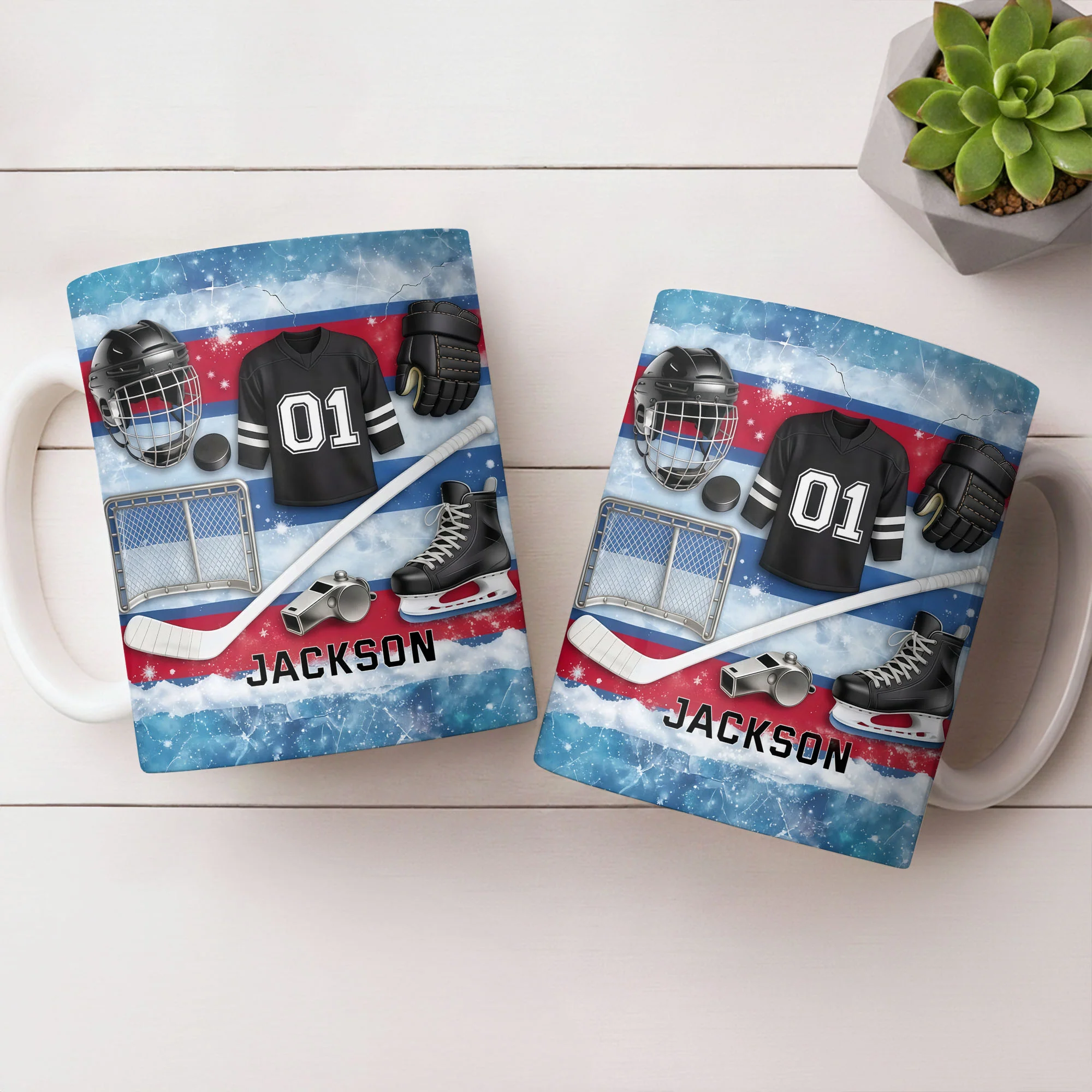 Ice Hockey Equipment Collection With Jersey Helmet And Skates - Personalized Custom Coffee Mug - HOB135_MG - Image 7