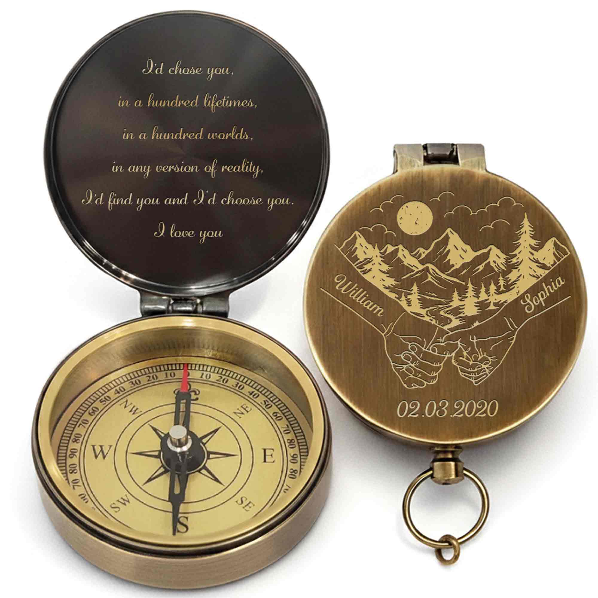 I'd Chose You In A Hundred Lifetimes Pinky Promise Mountains - Personalized Engraved Brass Compass - CPL838_ECPASS - Image 11