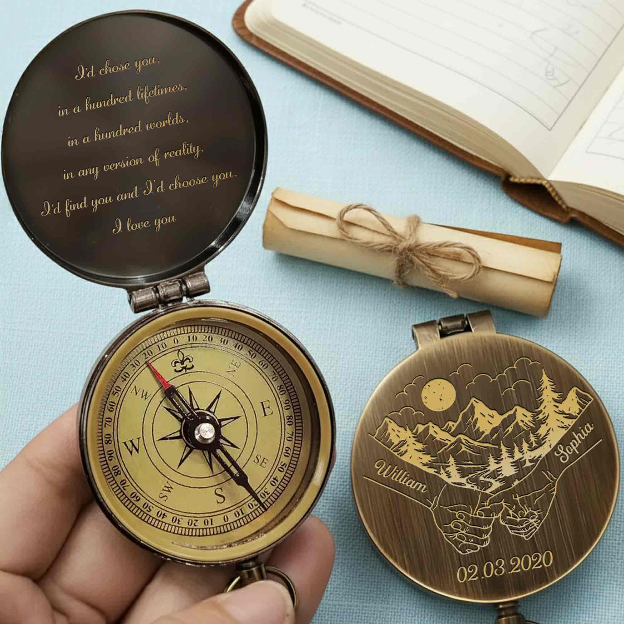 I'd Chose You In A Hundred Lifetimes Pinky Promise Mountains - Personalized Engraved Brass Compass - CPL838_ECPASS - Image 8
