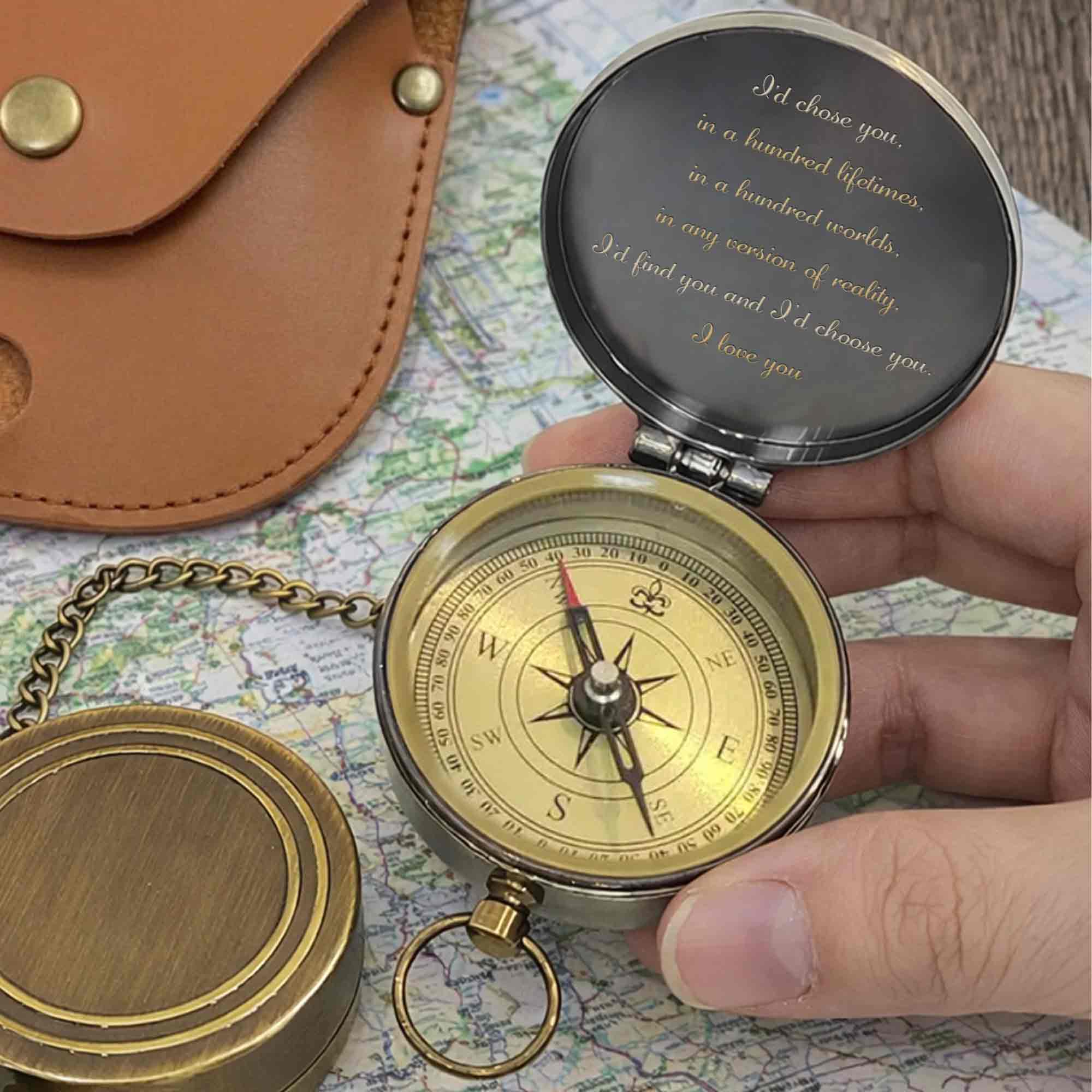 I'd Chose You In A Hundred Lifetimes Pinky Promise Mountains - Personalized Engraved Brass Compass - CPL838_ECPASS - Image 9