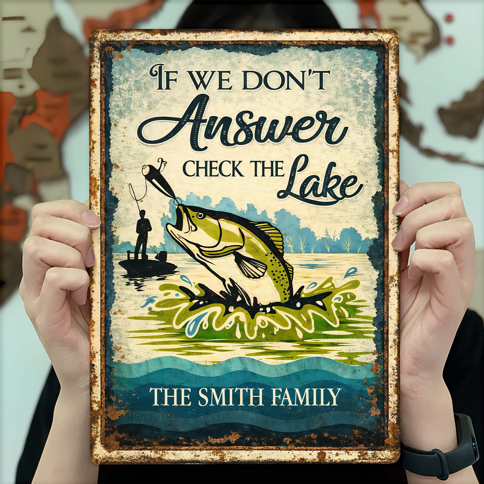 If We Don't Answer Check The Lake Bass Fish And Fisherman Design - Personalized Metal Sign - FISH003_MSIGN - Image 2