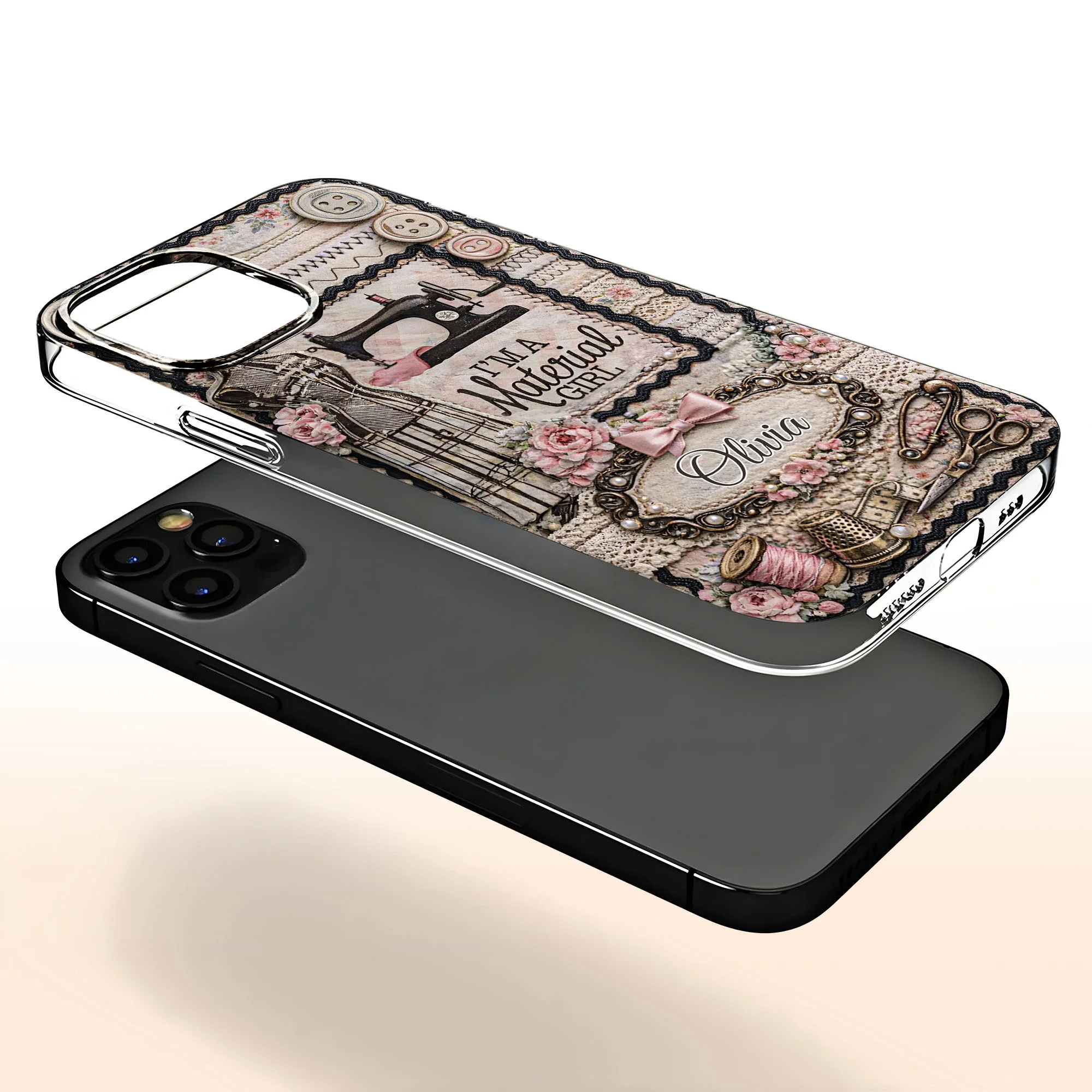 I'm A Material Girl Sewing Machine And Vintage Crafting Objects - Personalized Clear Phone Case - HAND026_PHC - Image 4