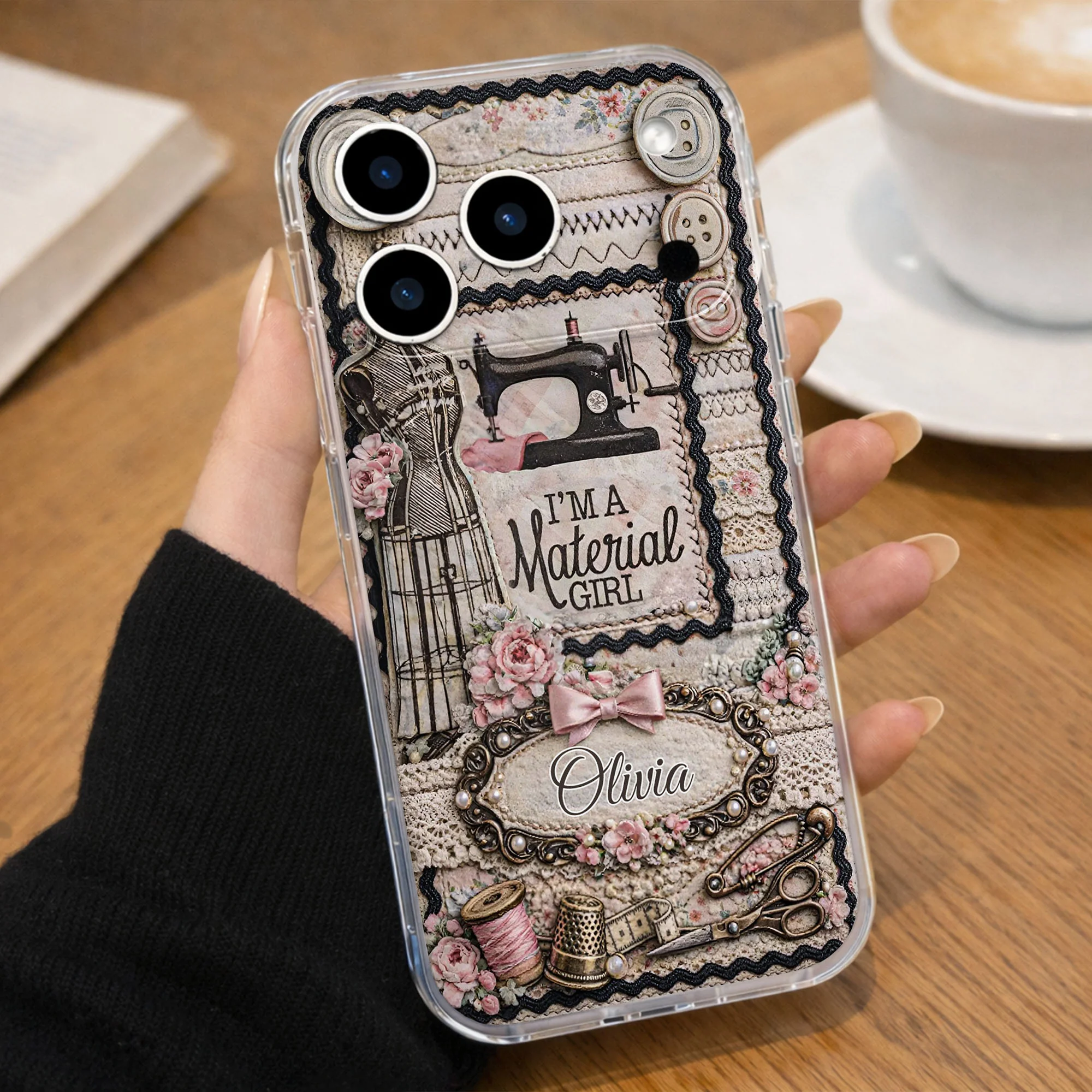 I'm A Material Girl Sewing Machine And Vintage Crafting Objects - Personalized Clear Phone Case - HAND026_PHC - Image 6