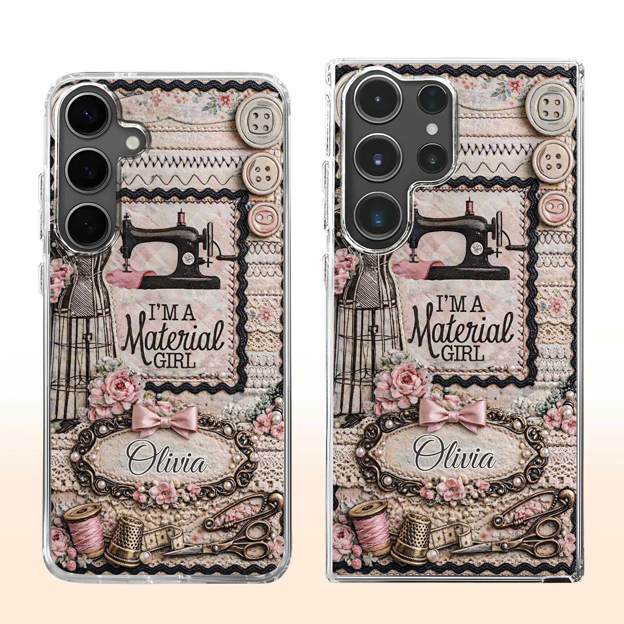 I'm A Material Girl Sewing Machine And Vintage Crafting Objects - Personalized Clear Phone Case - HAND026_PHC - Image 8