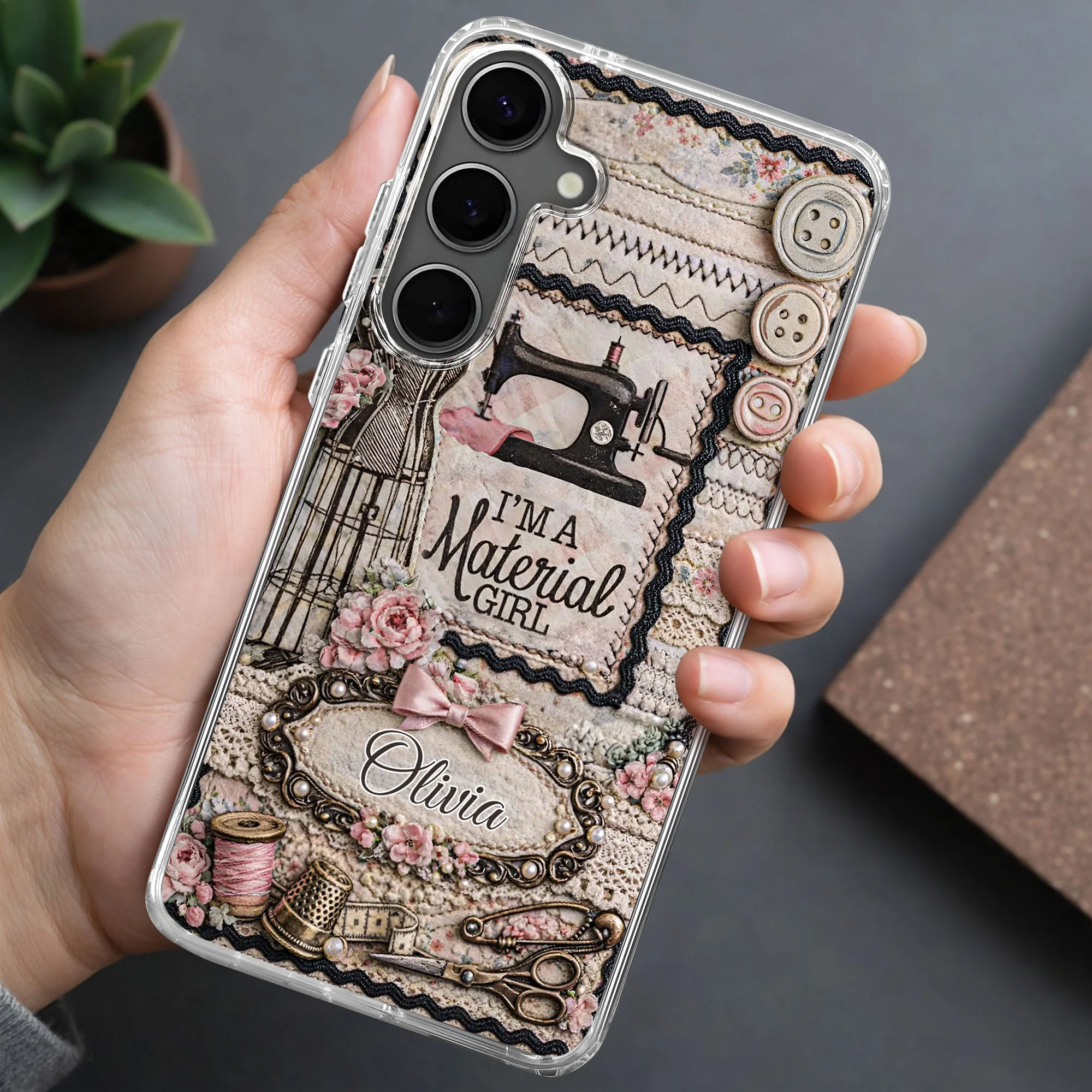 I'm A Material Girl Sewing Machine And Vintage Crafting Objects - Personalized Clear Phone Case - HAND026_PHC - Image 9