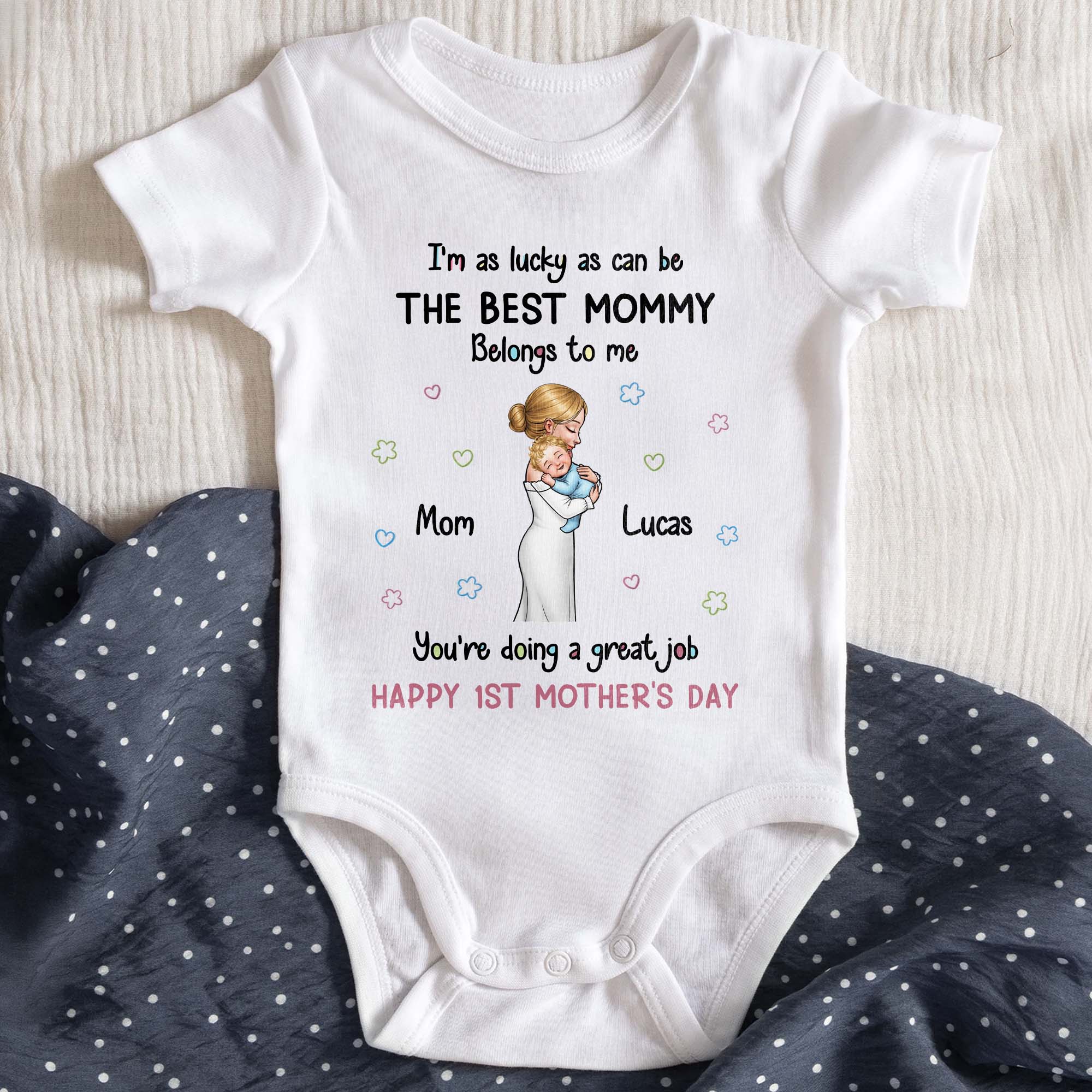 I'm As Lucky As Can Be The Best Mommy With Mother And Baby Hearts - Personalized Custom Baby Onesie - MOM185_ONES - Image 3