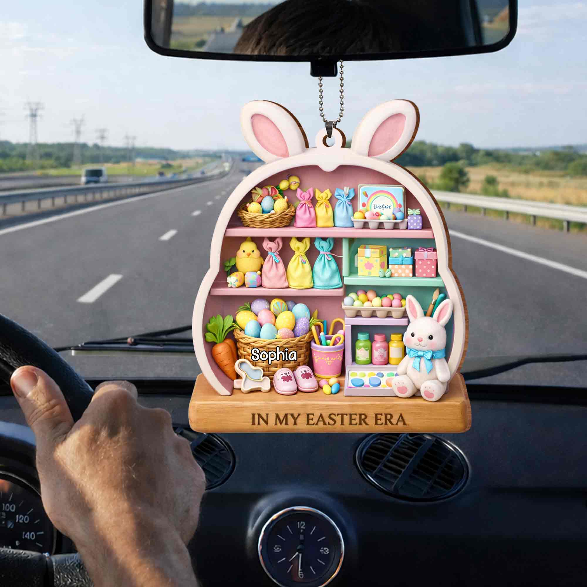 In My Easter Era With Bunny And Colorful Easter Eggs - Personalized Custom Wood Ornament, Car Hanging Ornament - FTH126_WCA - Image 4