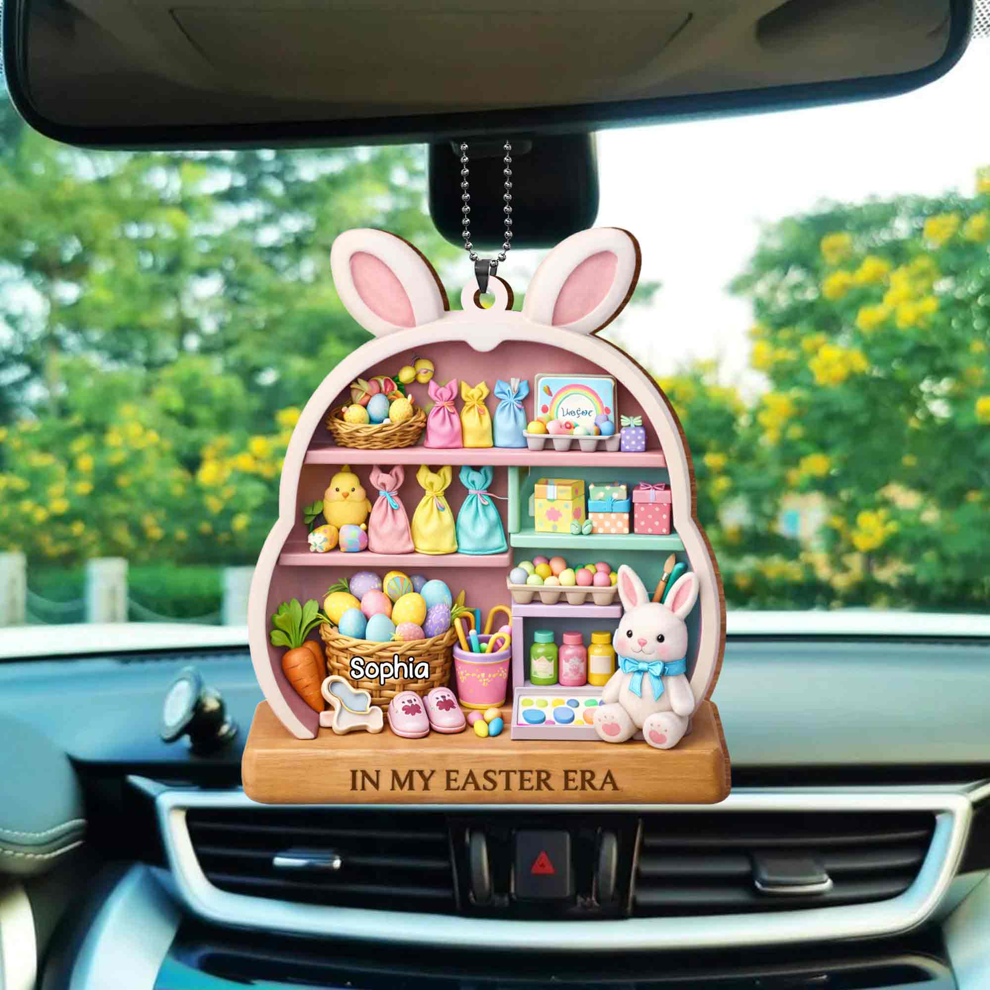 In My Easter Era With Bunny And Colorful Easter Eggs - Personalized Custom Wood Ornament, Car Hanging Ornament - FTH126_WCA - Image 5