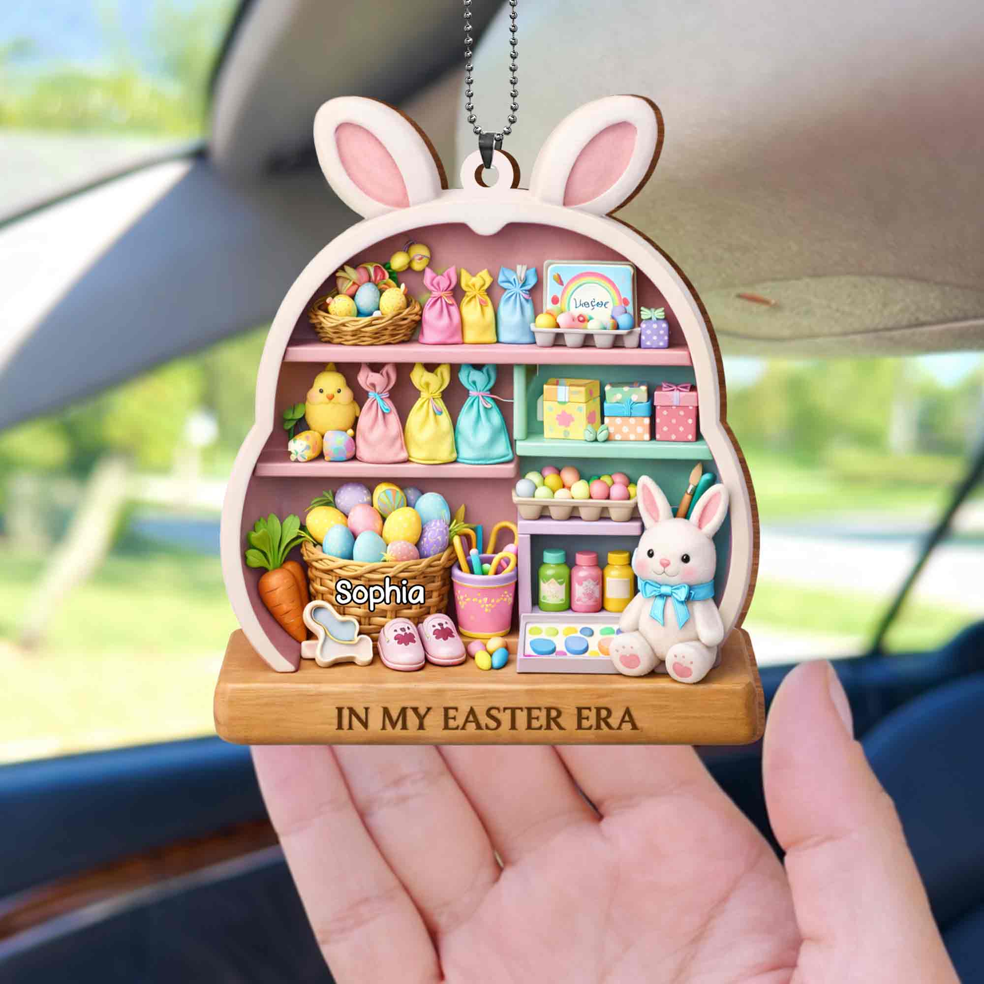 In My Easter Era With Bunny And Colorful Easter Eggs - Personalized Custom Wood Ornament, Car Hanging Ornament - FTH126_WCA - Image 9