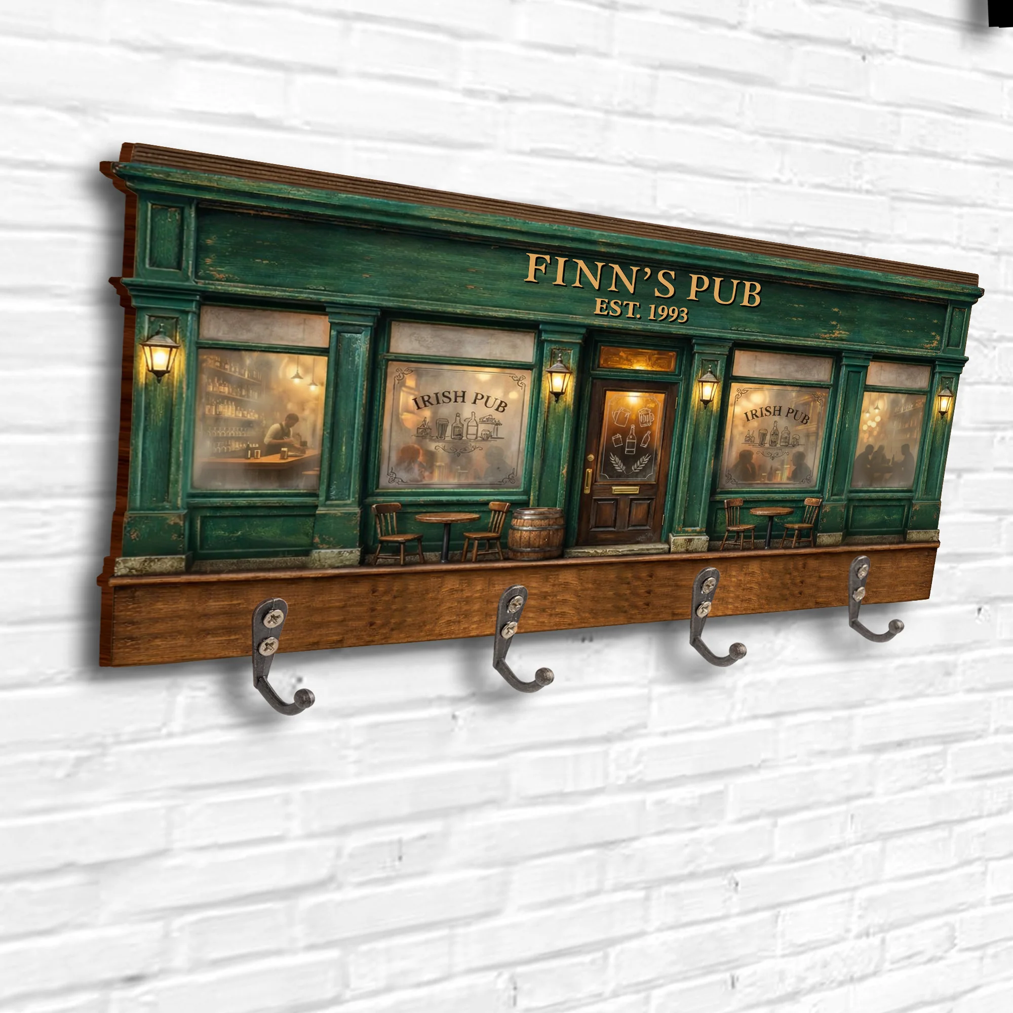 Irish Pub Design With Storefront Bar And Lanterns - Personalized Key Holder - FAM802_KHO - Image 4