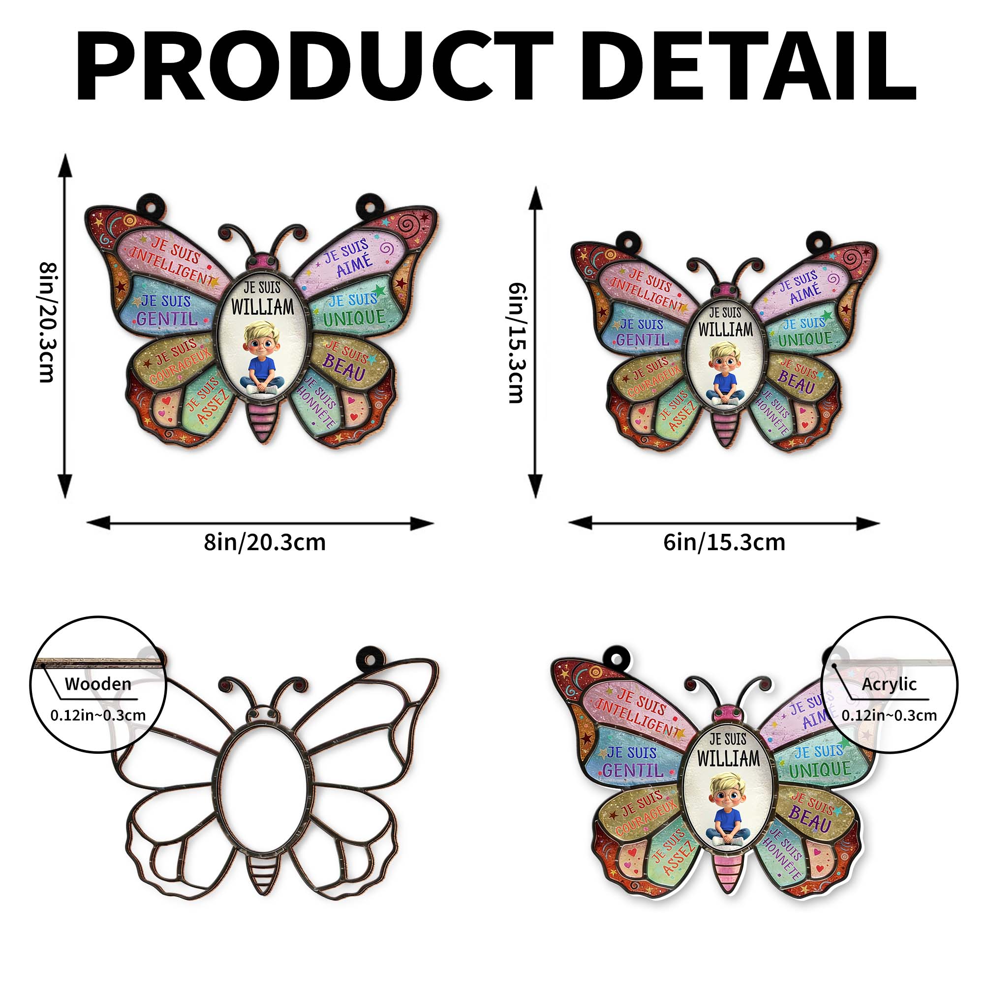 Je Suis Intelligent Affirmations Butterfly With Little Boy Design - Personalized Custom Suncatcher - KID606_CSUN - Image 10
