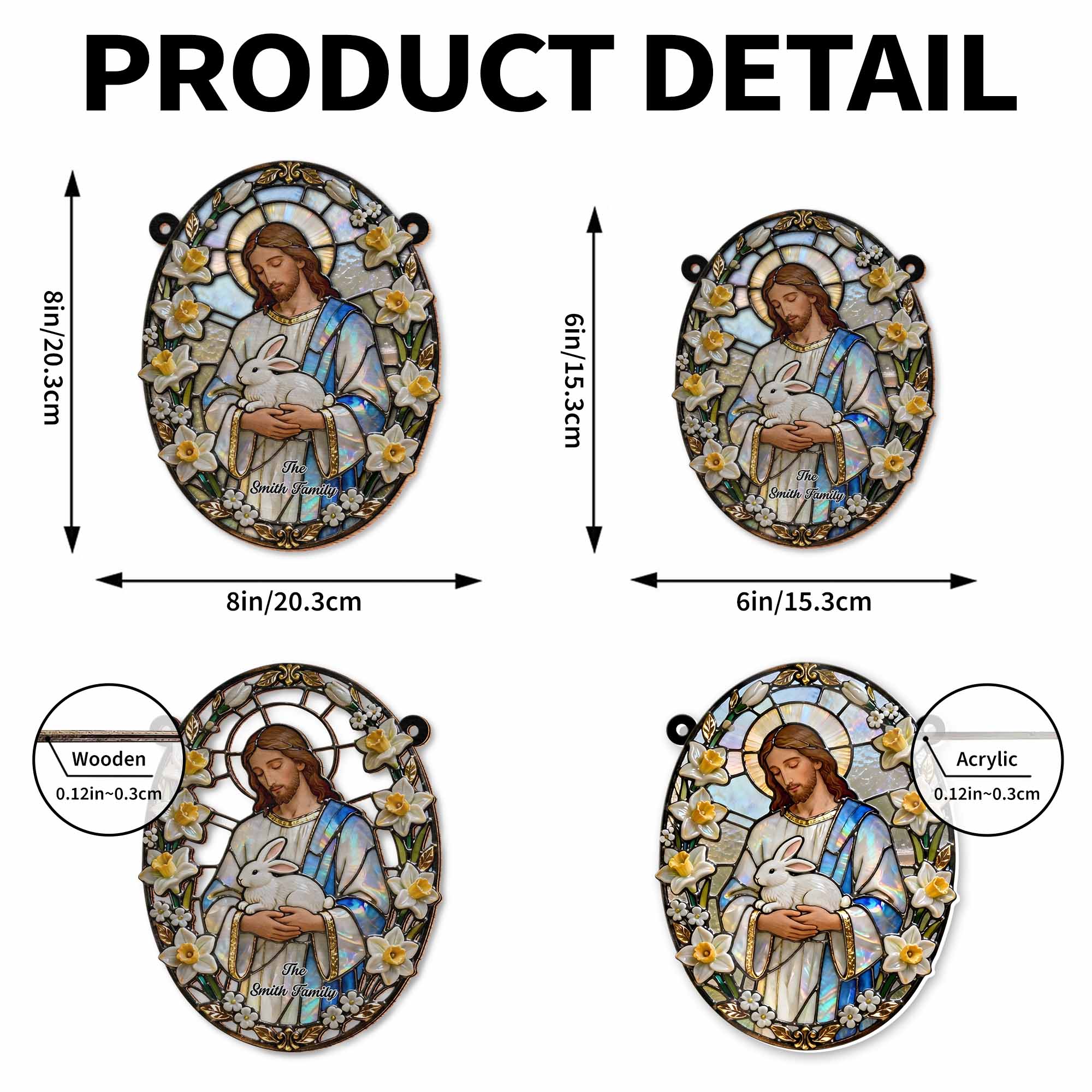 Jesus Holding A Gentle White Rabbit With Spring Flowers Stained Glass Design - Personalized Custom Suncatcher - FTH126_CSUN - Image 8