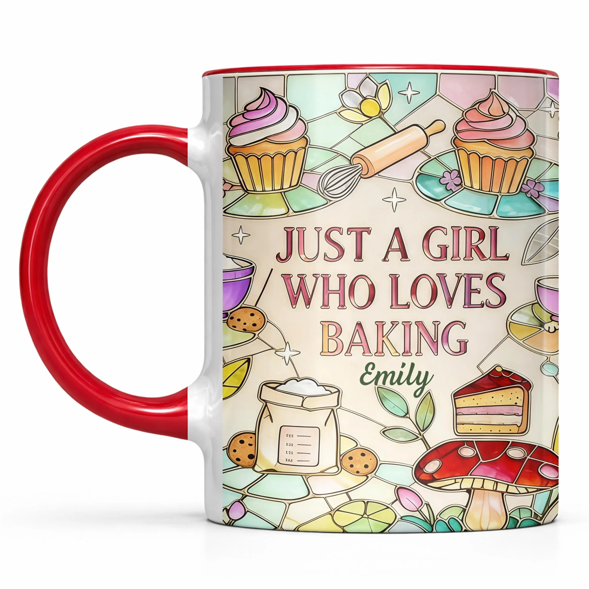 Just A Girl Who Loves Baking Stained Glass Style Cupcake And Whisk - Personalized Custom Accent Mug - COOK016_AMUG - Image 11