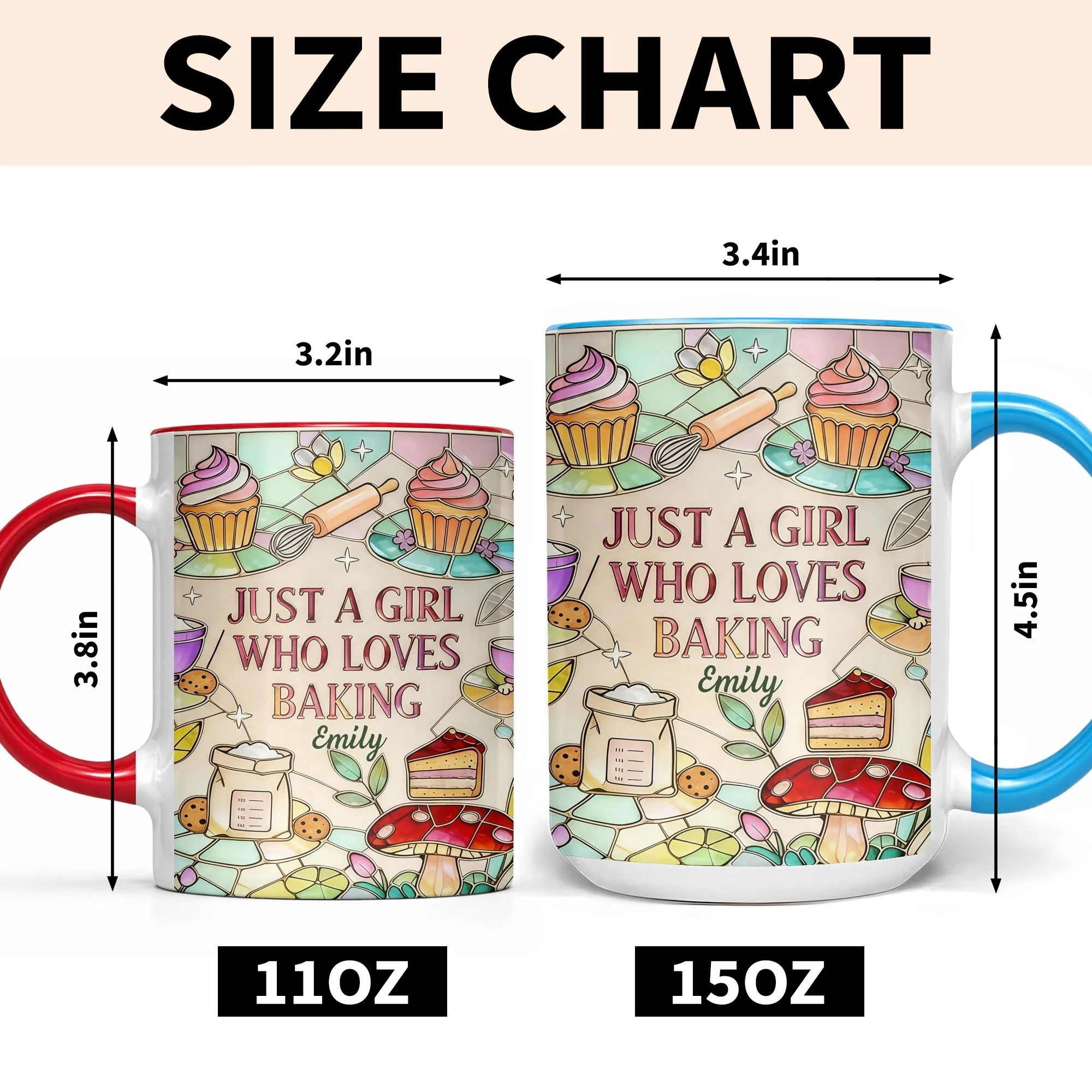 Just A Girl Who Loves Baking Stained Glass Style Cupcake And Whisk - Personalized Custom Accent Mug - COOK016_AMUG - Image 6