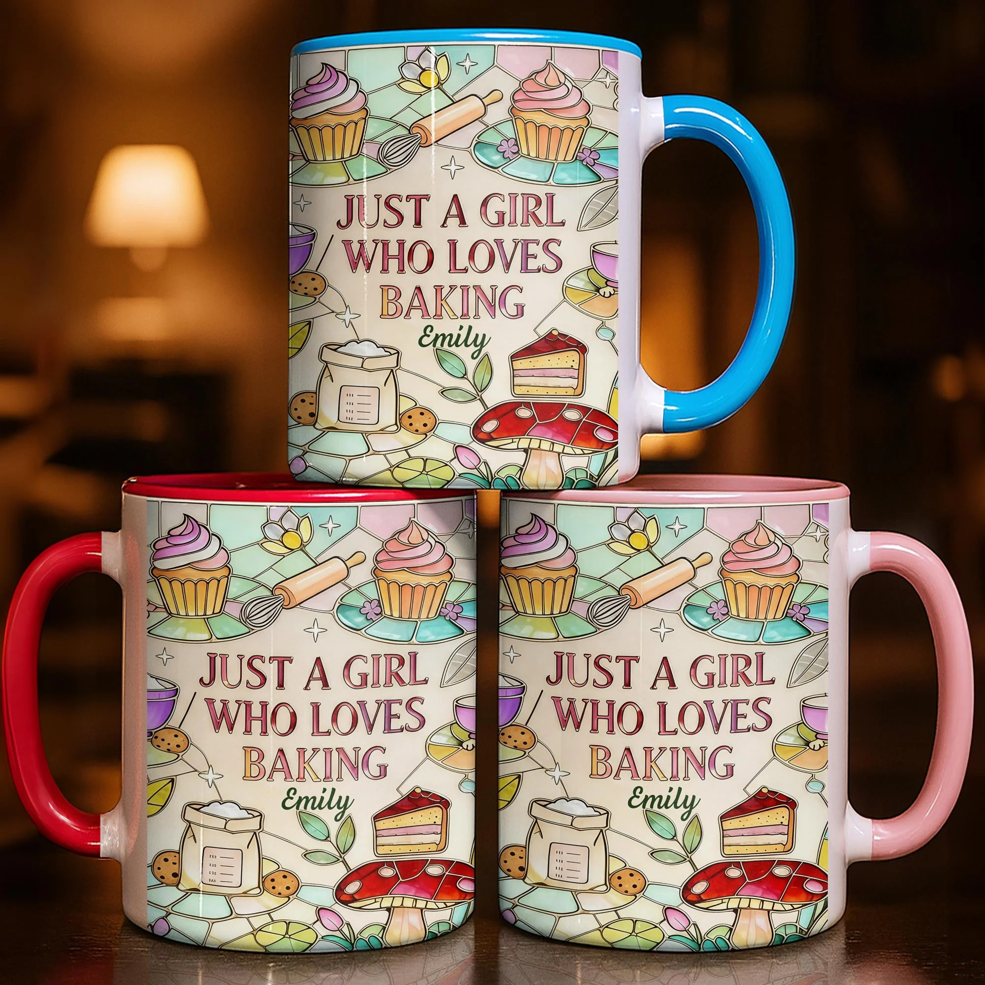Just A Girl Who Loves Baking Stained Glass Style Cupcake And Whisk - Personalized Custom Accent Mug - COOK016_AMUG - Image 7