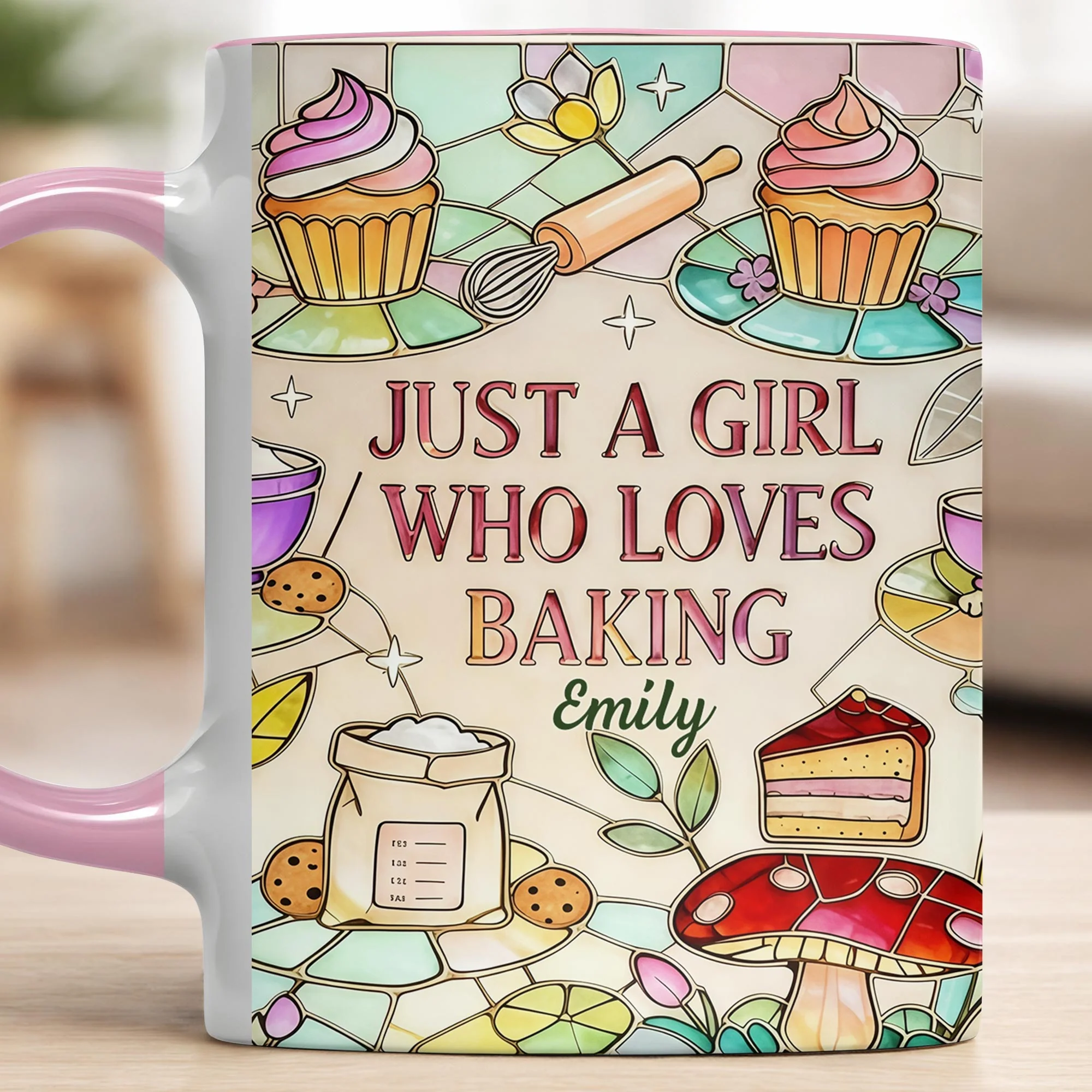 Just A Girl Who Loves Baking Stained Glass Style Cupcake And Whisk - Personalized Custom Accent Mug - COOK016_AMUG - Image 9