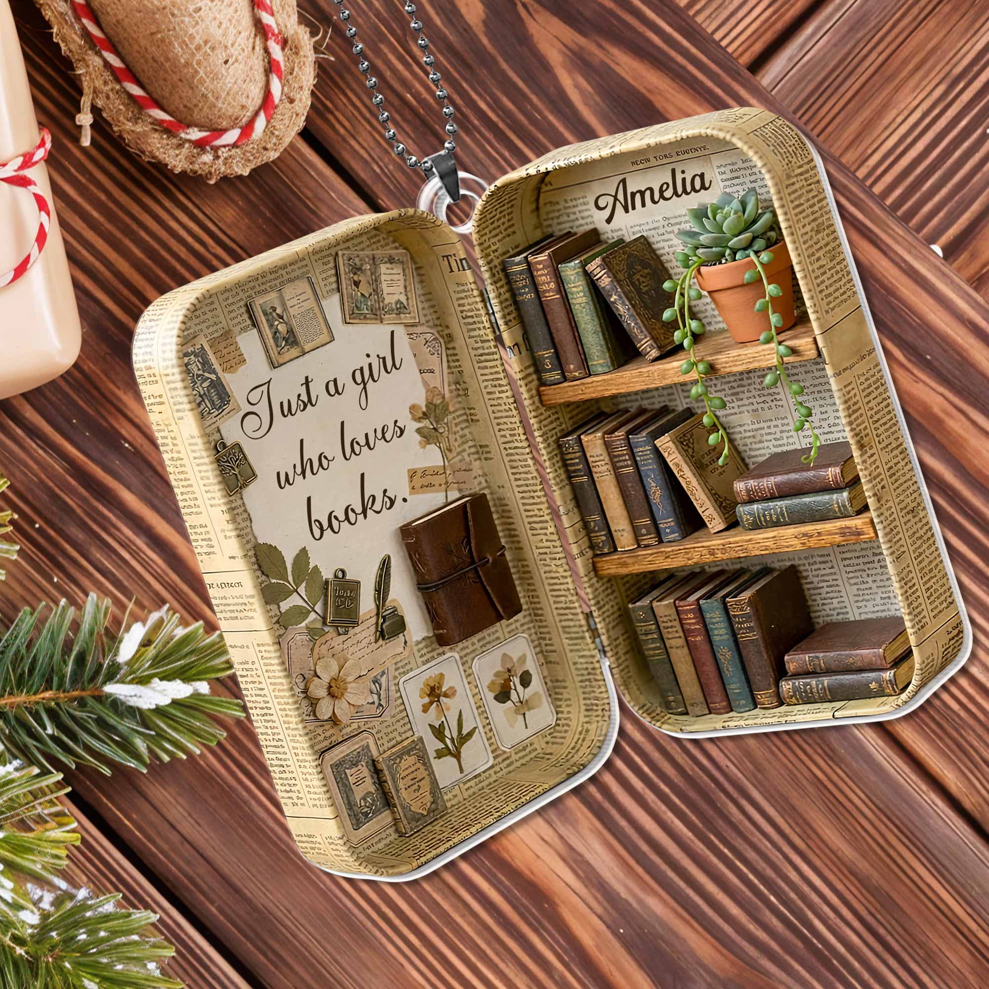 Just A Girl Who Loves Books Vintage Library Suitcase And Bookshelf - Personalized Custom Acrylic Ornament, Car Hanging Ornament - BLV090_ACA - Image 10