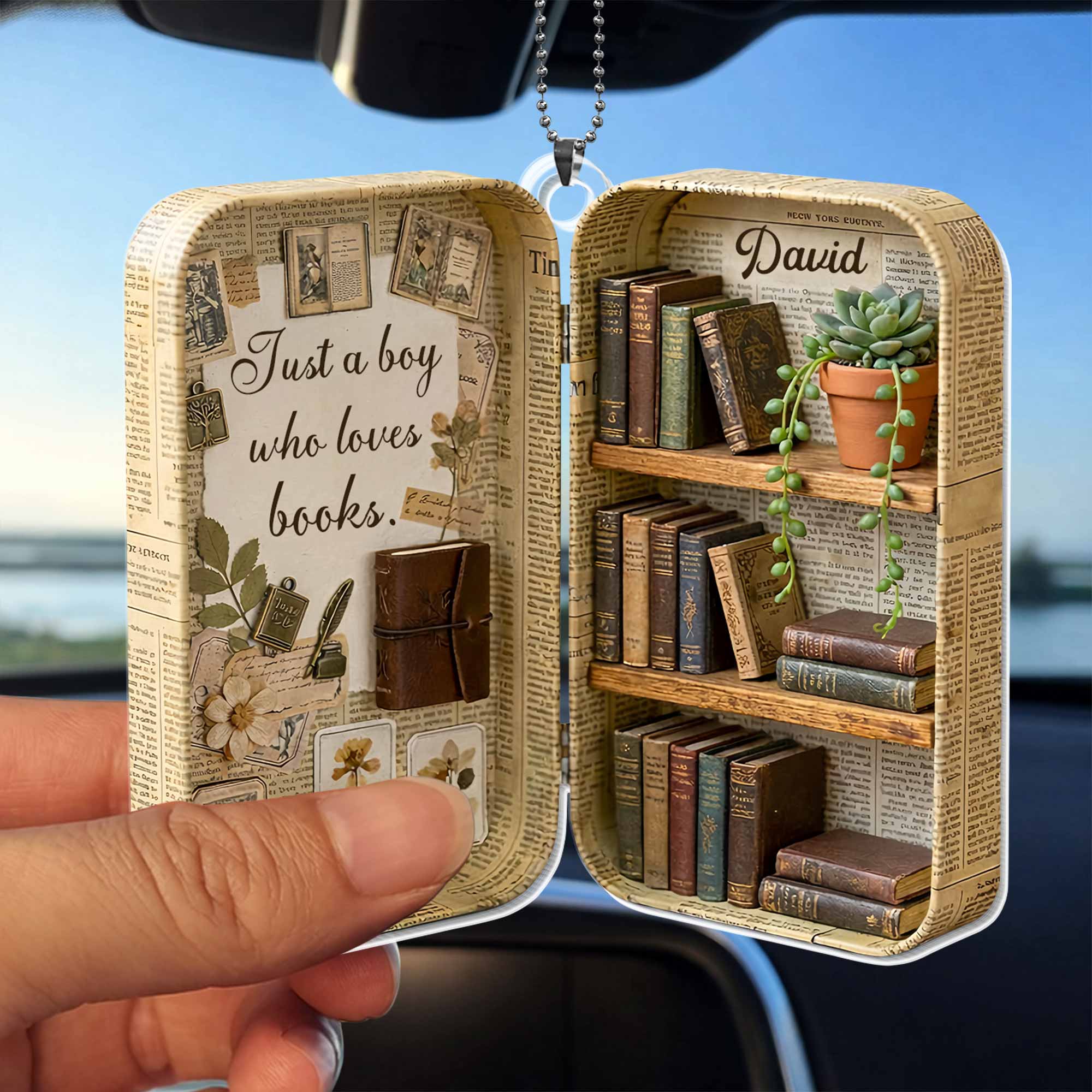 Just A Girl Who Loves Books Vintage Library Suitcase And Bookshelf - Personalized Custom Acrylic Ornament, Car Hanging Ornament - BLV090_ACA - Image 3
